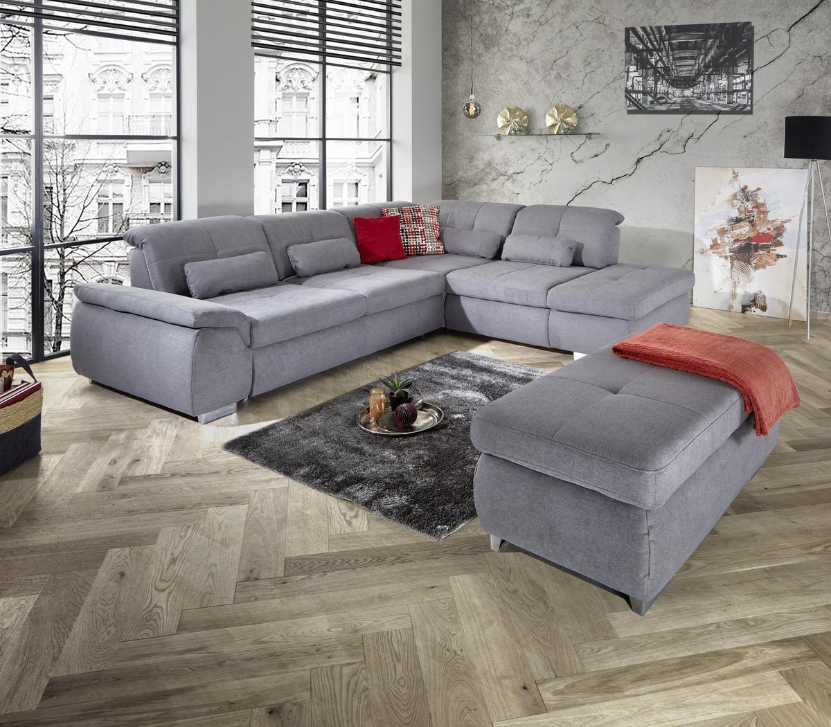 Ecksofa mit Schlaffunktion Paso, Webstoff - Chromfarben/Grau, MODERN, Textil (315/260cm) - Luca Bessoni