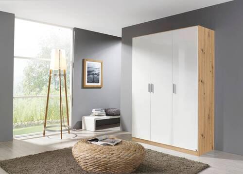 Drehtürenschrank 136 cm Berlin Weiß/Eiche Dekor - Weiß Hochglanz/Eiche Artisan, MODERN, Holzwerkstoff (136/197/54cm) - Rauch Möbel