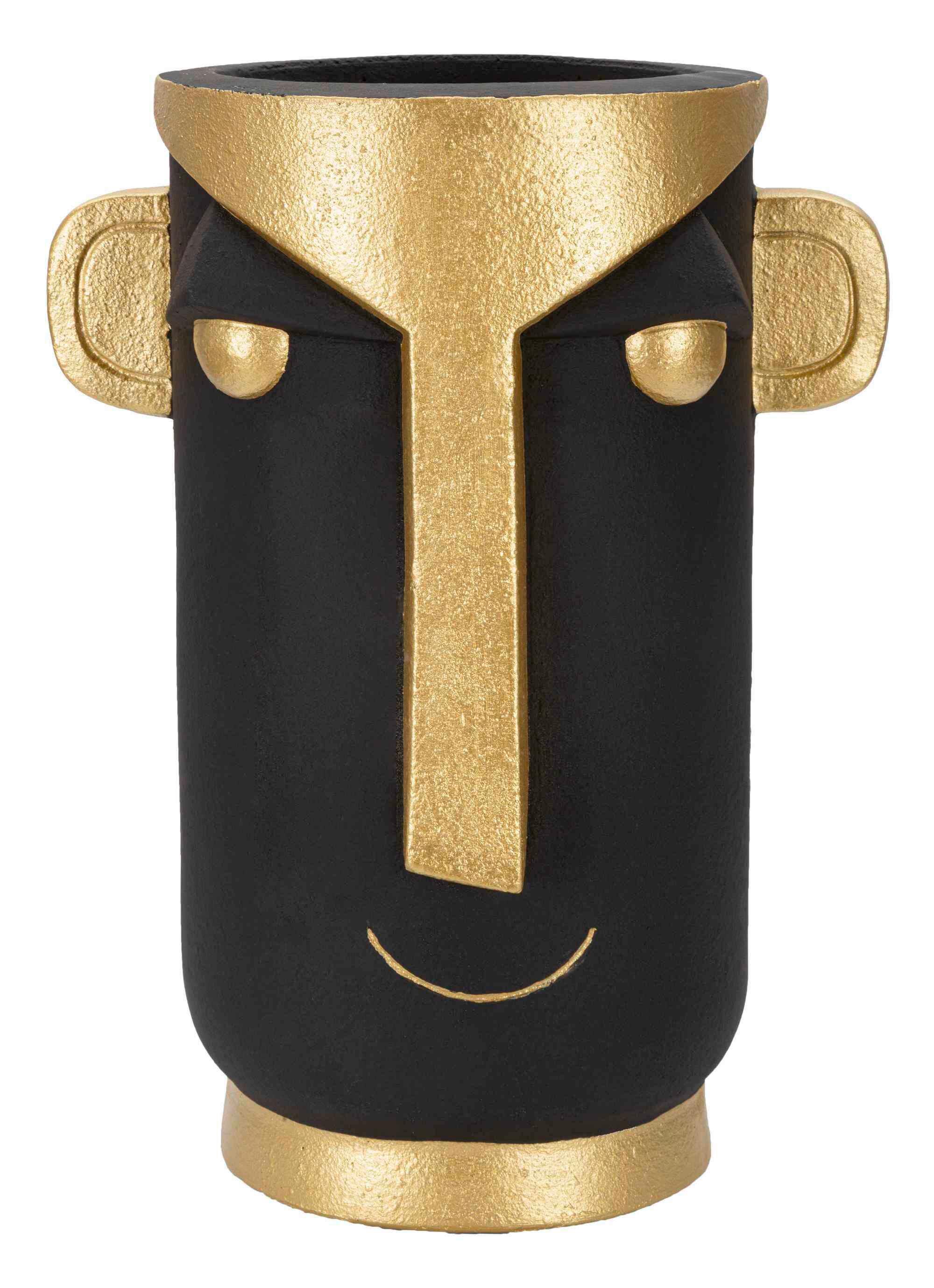 Vase Tribal C Schwarz, Goldfarben B: 30 cm