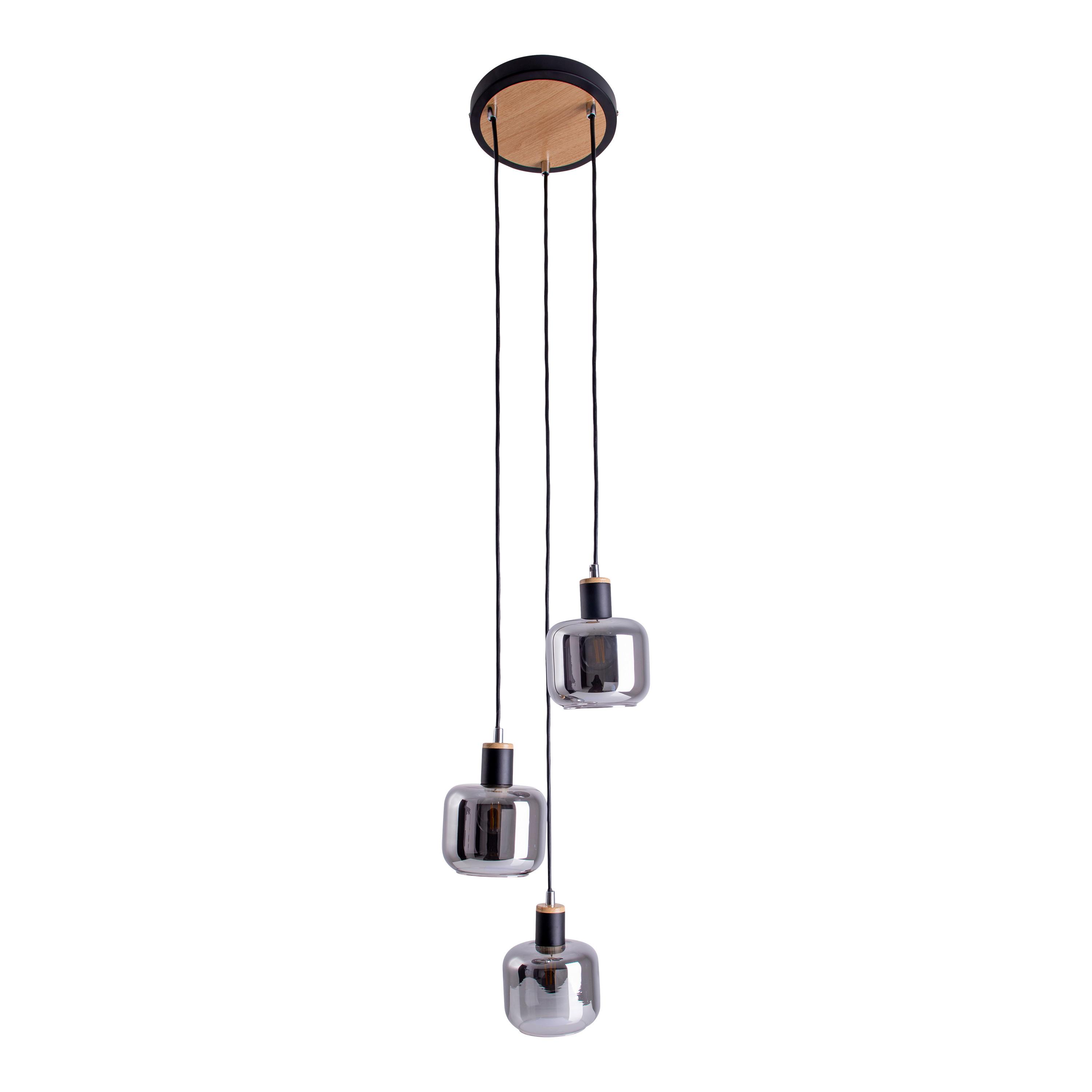 Hängeleuchte Fumoso H: 120 cm 3-Flammig, Rauchglas - Schwarz, Design, Glas/Metall (20/120cm) - Näve
