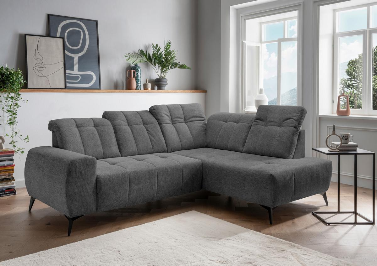 Ecksofa mit USB Anschluss Sano, Anthrazit, S: 261x200 cm - Anthrazit/Schwarz, MODERN, Textil (261/200cm) - Livetastic