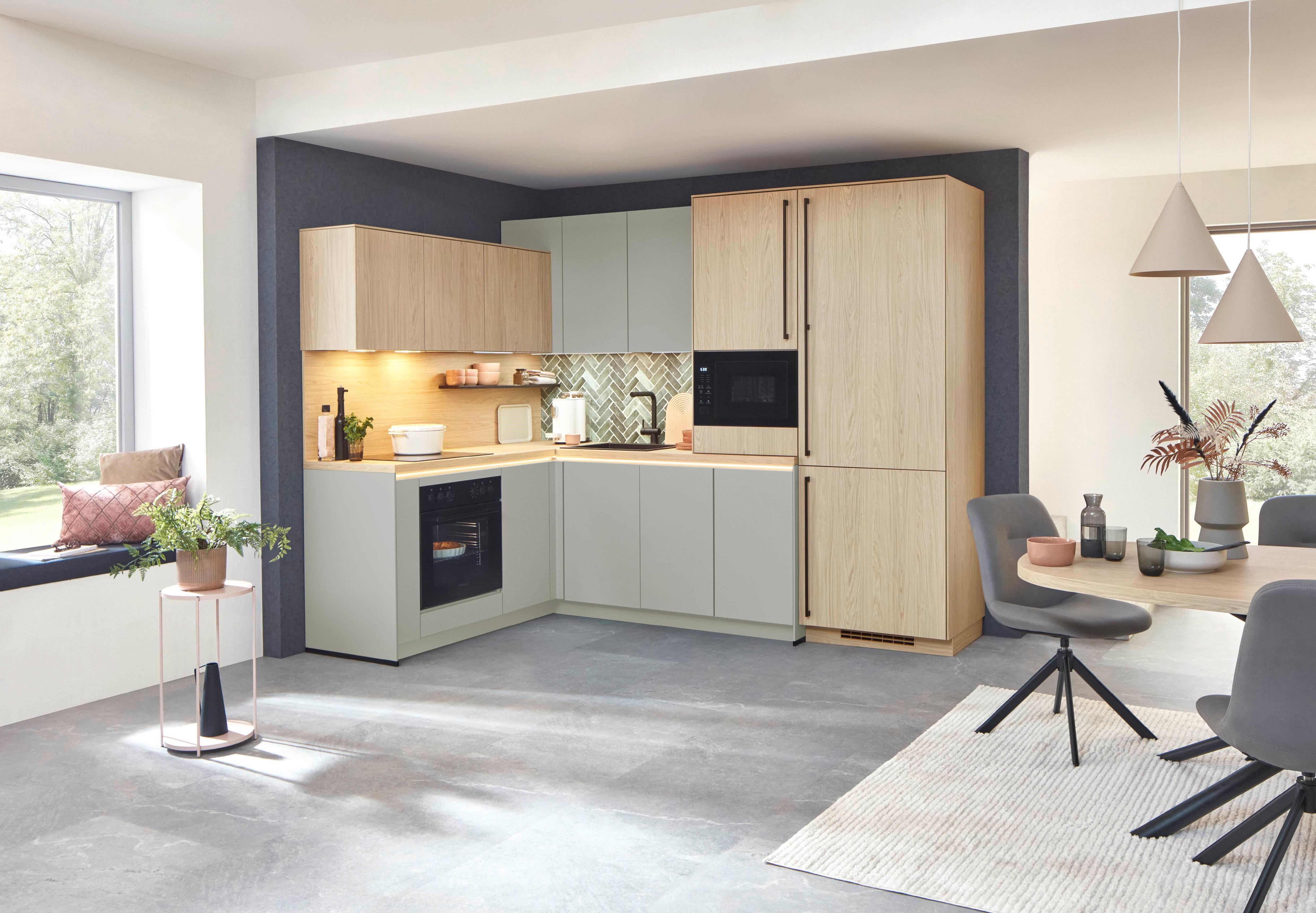 Eckküche Sidney/singapur - Sandfarben/Eichefarben, Basics, Holzwerkstoff (185/288cm) - Vertico