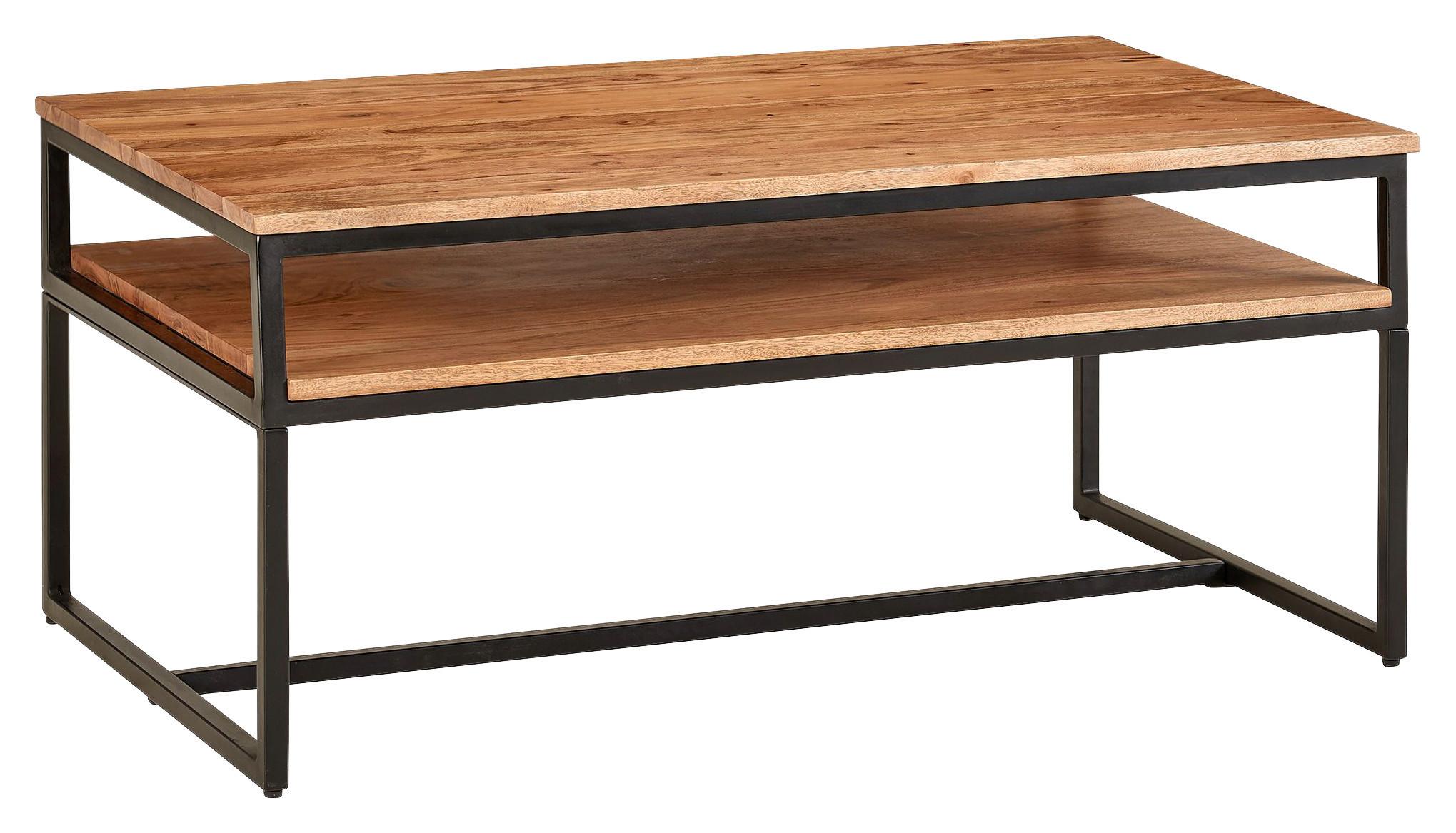 Konferenční stůl barvy akácie - černá/barvy akácie, Moderní, kov/dřevo (100/60/45cm) - MID.YOU