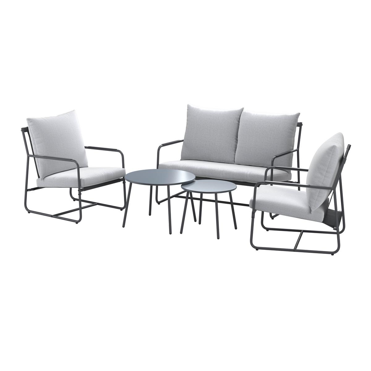 Loungegarnitur Nizza - Dunkelgrau/Hellgrau, MODERN, Textil/Metall (114/75/70cm) - Beldano