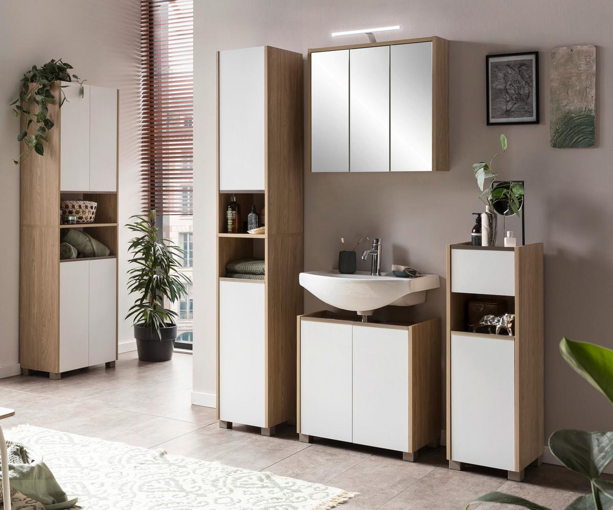 Waschbeckenunterschrank Juba Wbu 570 - Eichefarben/Weiß, MODERN, Holzwerkstoff (56,9/58,9/33cm) - MID.YOU