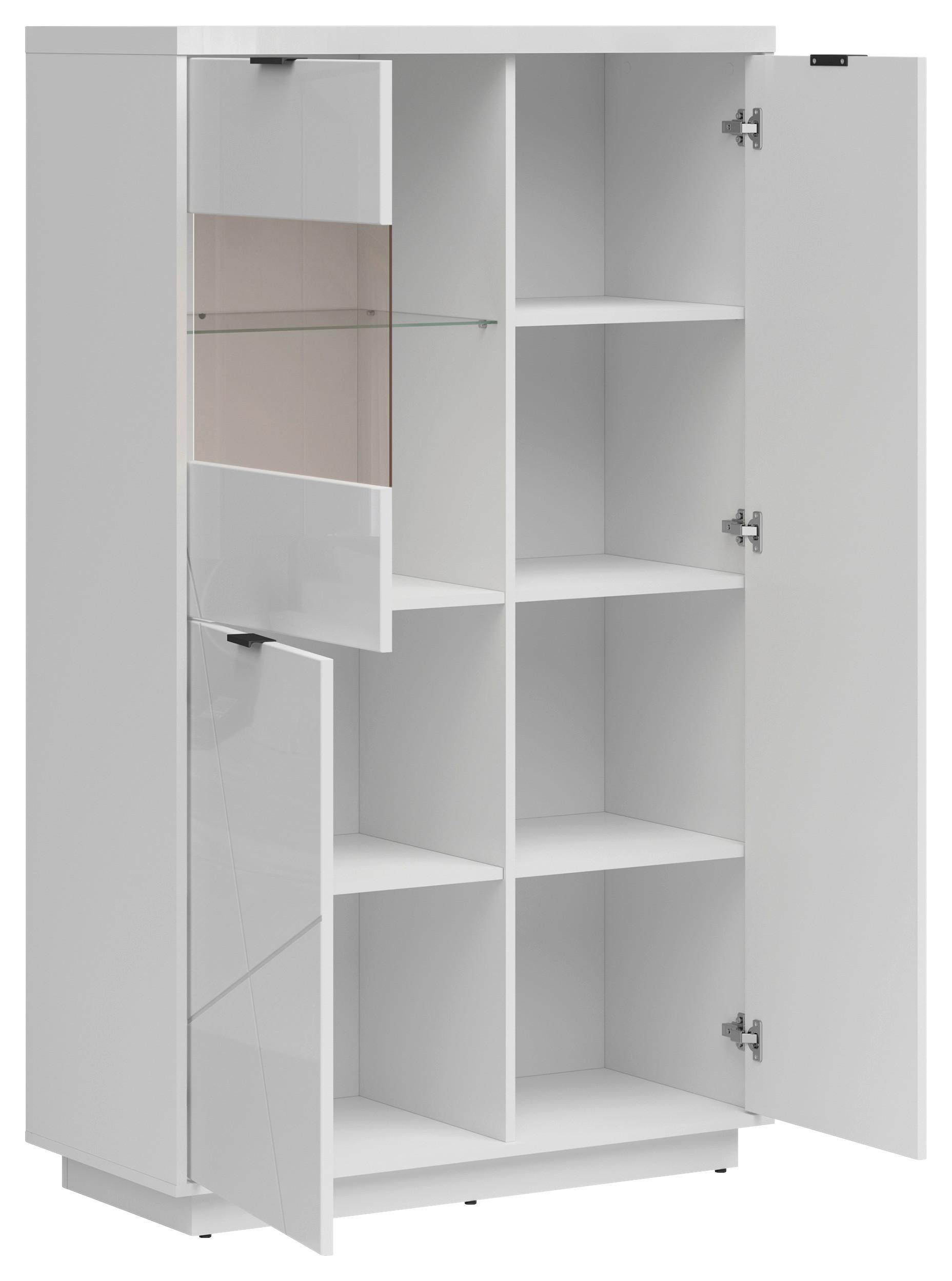 Vitrine Forn Glass-Door Cabinet - Weiß Hochglanz/Schwarz, Design, Glas/Holzwerkstoff (94/157/42,5cm)