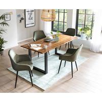 Tischgruppe Grün/Cognac L: 160 cm - Cognac/Grün, MODERN, Holz/Textil (160/85/77cm) - Livetastic