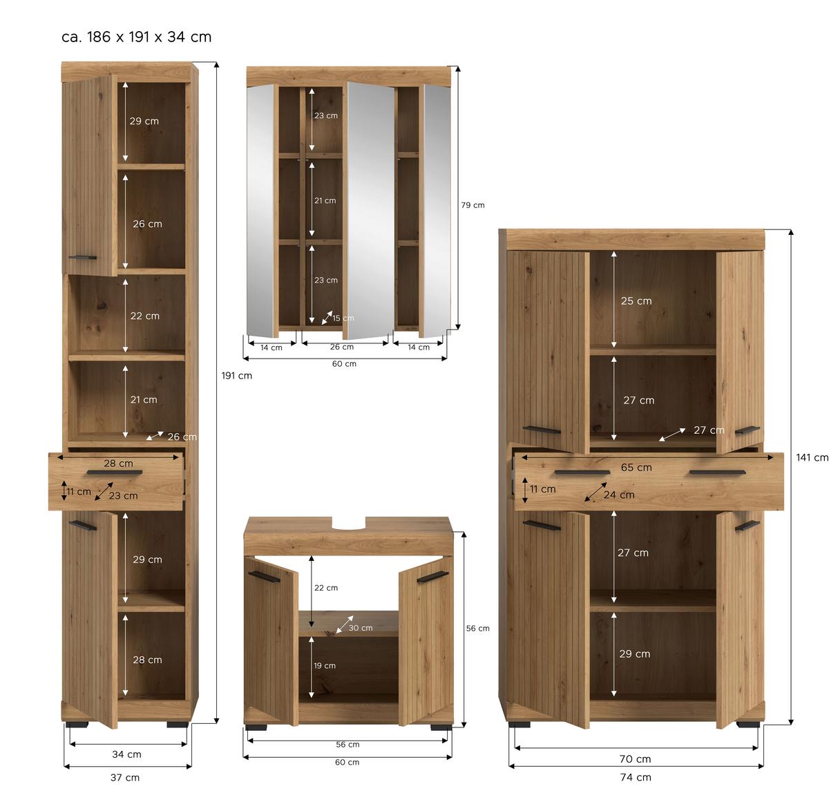 Badezimmer Scout Eiche Artisan Dekor B: 171cm - Schwarz/Eiche Artisan, Trend, Glas/Holzwerkstoff (171cm) - MID.YOU