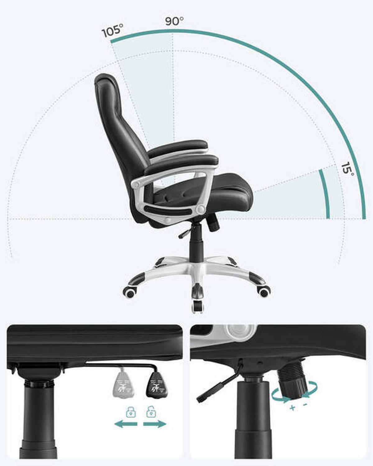 Drehstuhl Lederlook, Schwarz, Bis 150 Kg - Silberfarben/Schwarz, Basics, Leder/Textil (52/112-122/53cm) - Boxxx