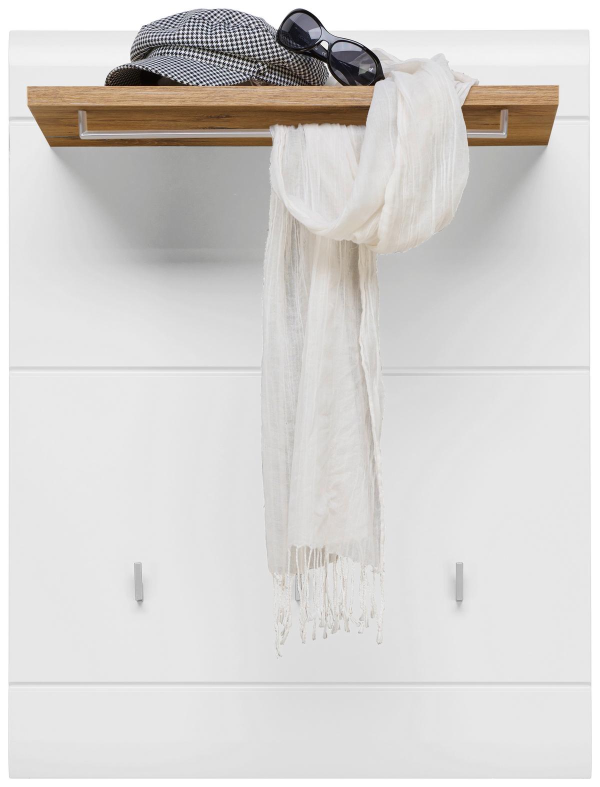 Garderobenpaneel Auris Weiß/ Eiche mit Hutablage B: 70 cm - Weiß, MODERN (70/90/30cm) - Luca Bessoni