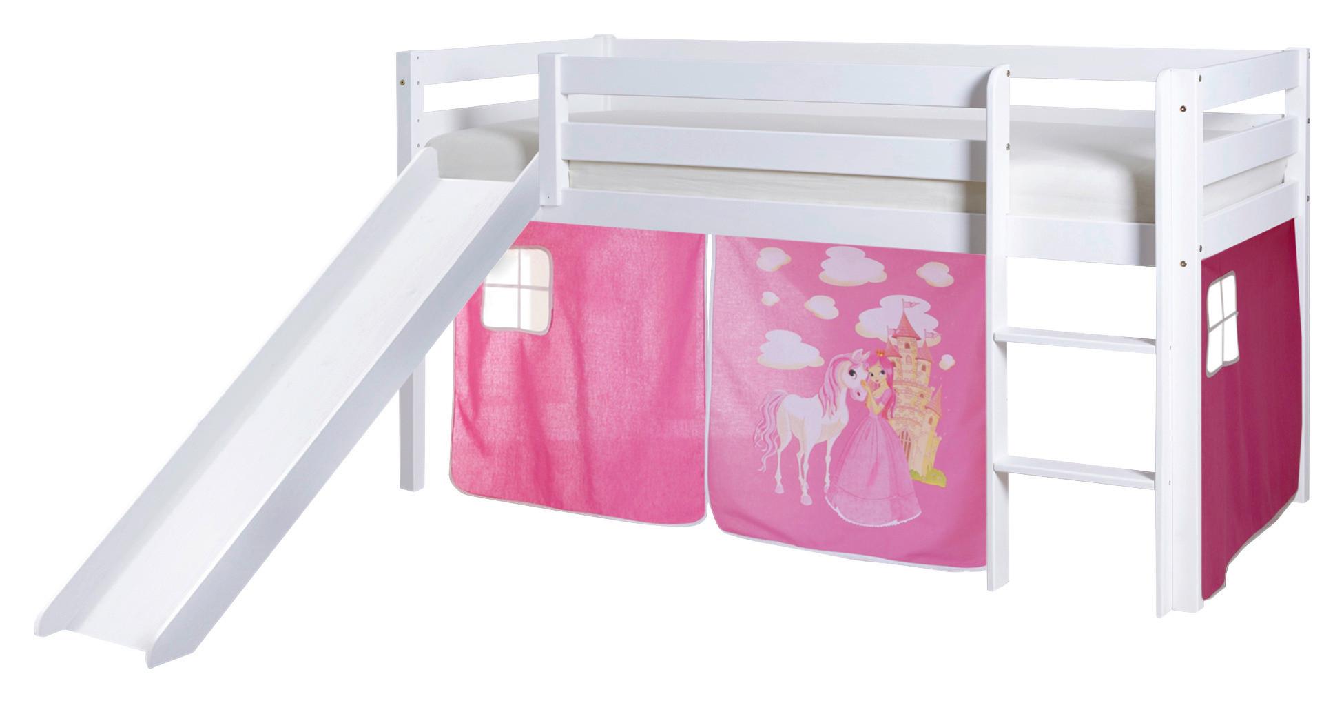 Spielbett Manuel Weiß/Pink Kiefer Massiv 90 cm Rutsche - Pink/Weiß, Natur, Holz (90/200cm) - MID.YOU