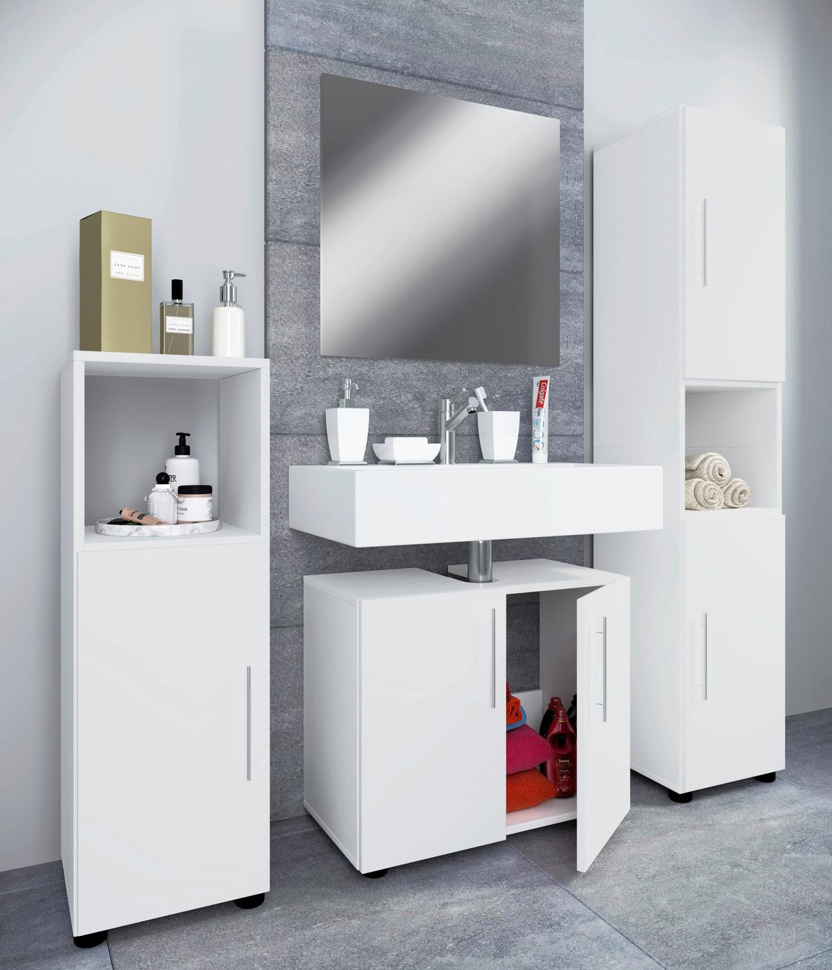 Badmöbel-set 4-tlg. Flandu Ii B: 122 Cm Weiß - Weiß, MODERN, Holzwerkstoff (122cm) - MID.YOU