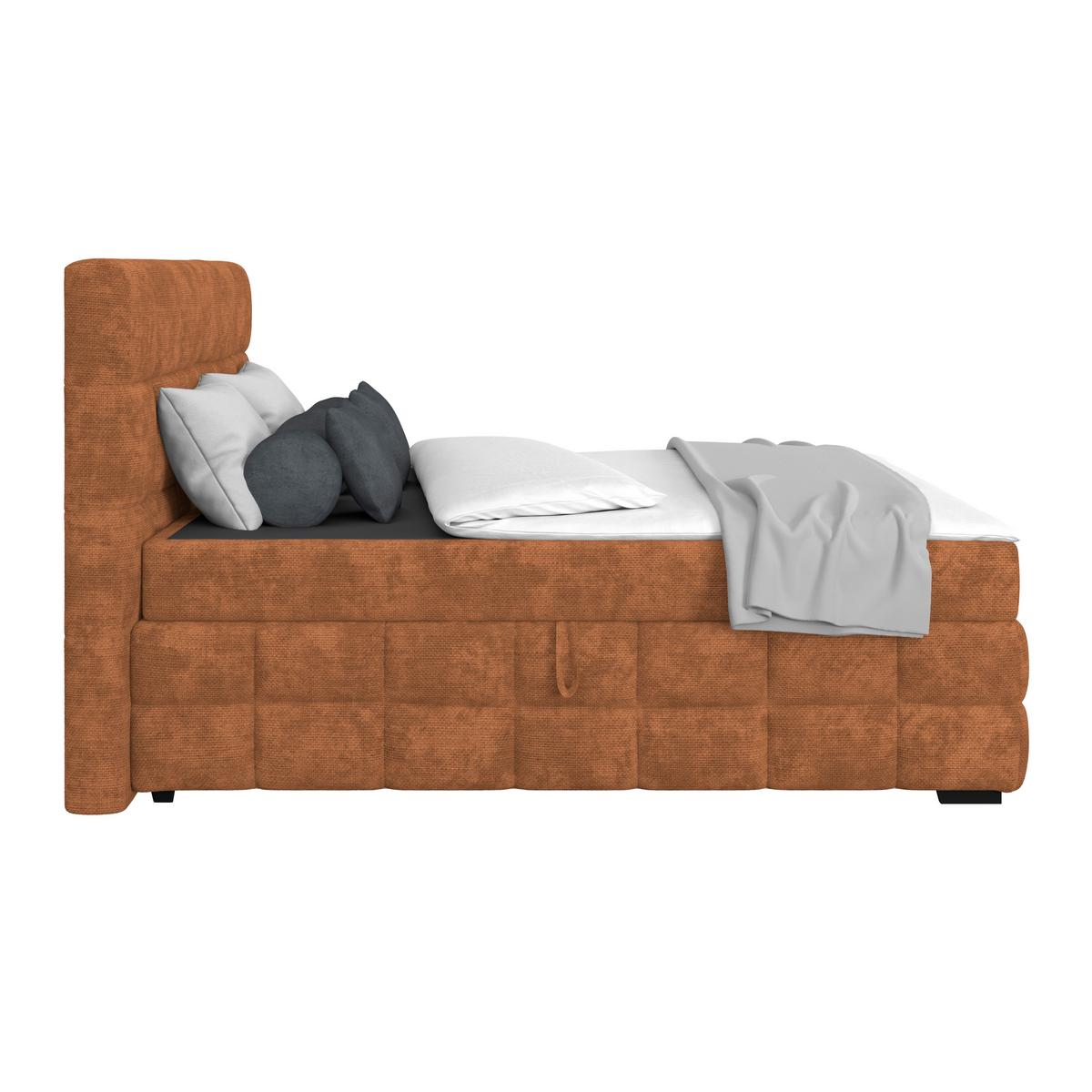 Čalúnená posteľ VEGA 180x200 cm, hrdzavá - čierna/hrdzavá, Trend, drevo/textil (180/200cm)