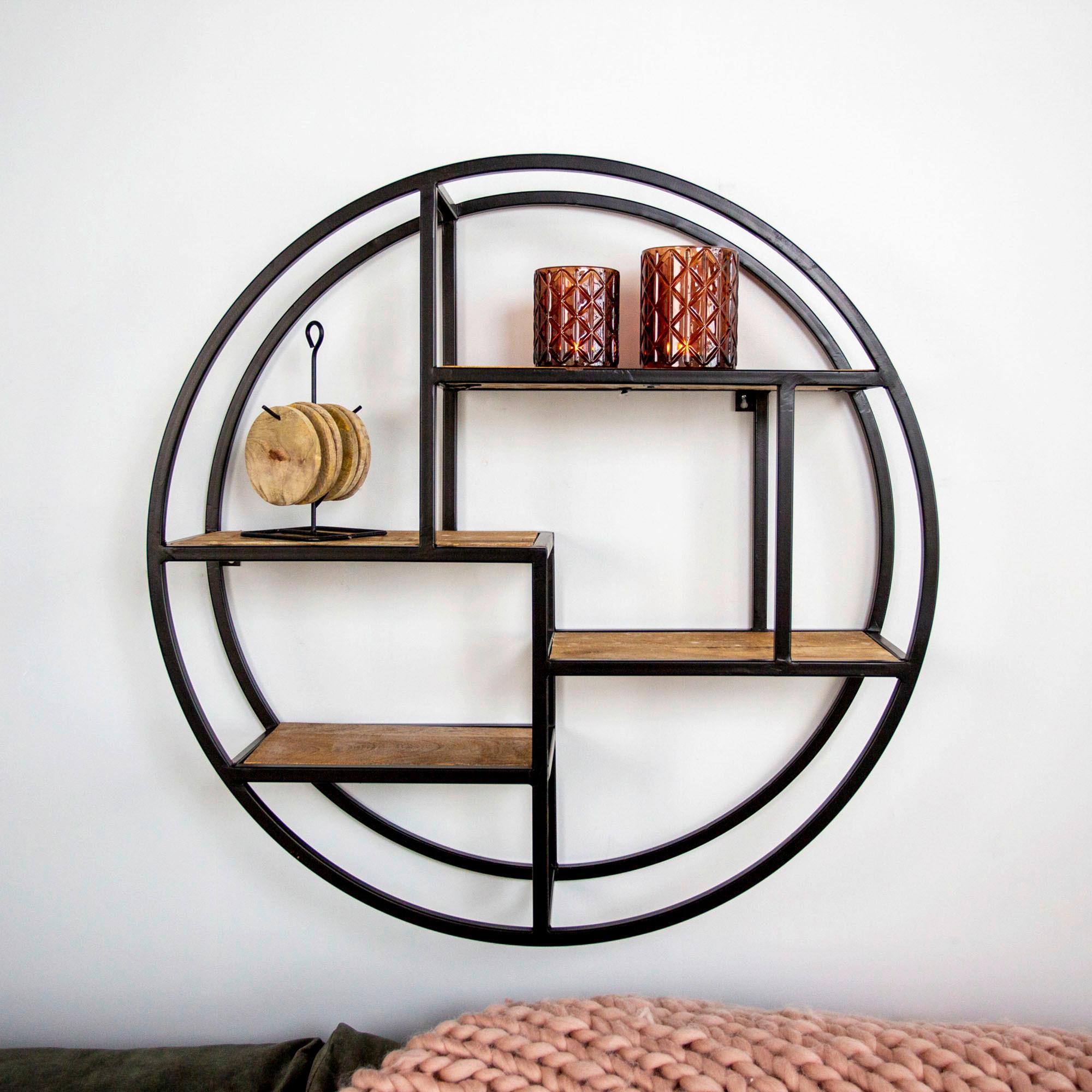 Wandregal Suno - Walnussfarben/Schwarz, KONVENTIONELL, Holz/Metall (76/76/20cm) - MID.YOU