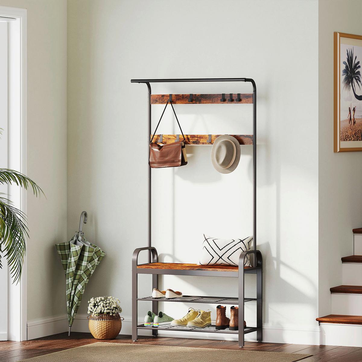 Garderobe Braun, Schwarz B: 85 Cm - Schwarz/Braun, Trend, Holzwerkstoff/Metall (85/180,5/30cm) - MID.YOU