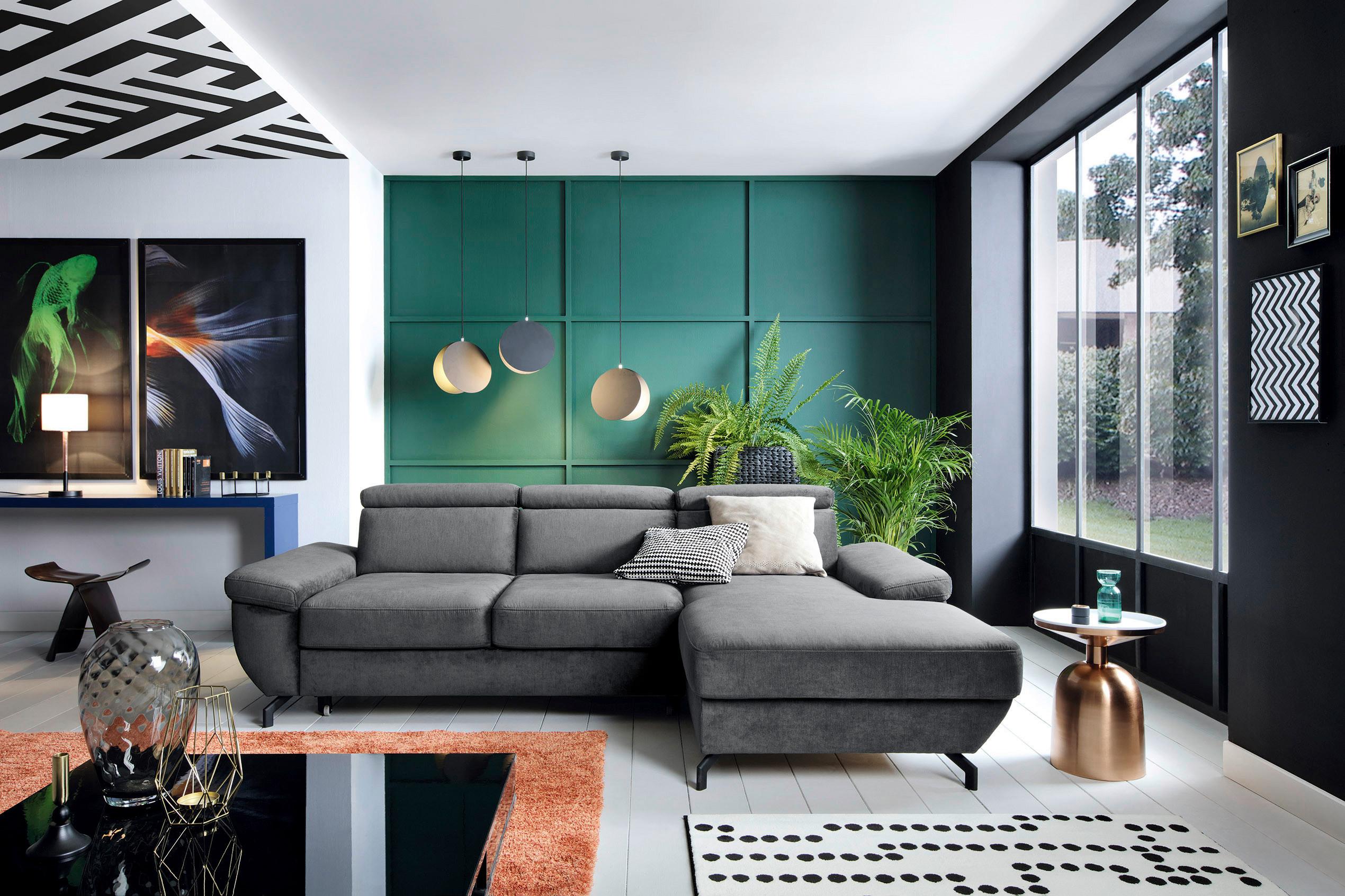 Ecksofa Rima - Anthrazit/Silberfarben, MODERN, Textil (262/182cm) - Trendmanufaktur