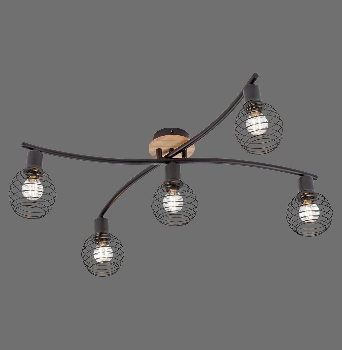 Strahler Eugen 5-Flammig L: 70,1 cm - Natur, Holz/Kunststoff (70,1/66,5/20,1cm)