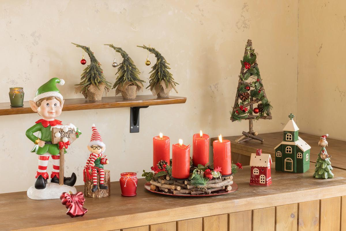 Dekoweihnachtsbaum Frederica - Rot/Braun, KONVENTIONELL, Holz/Kunststoff (19/12/48cm) - Luca Bessoni