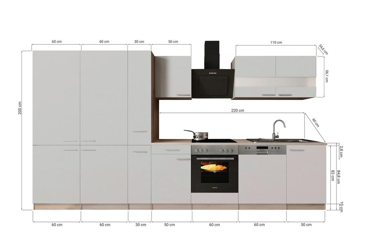 KÜCHENBLOCK Merle, Weiß B: 370 cm - Eichefarben/Weiß, Trend, Holzwerkstoff (370cm) - Respekta