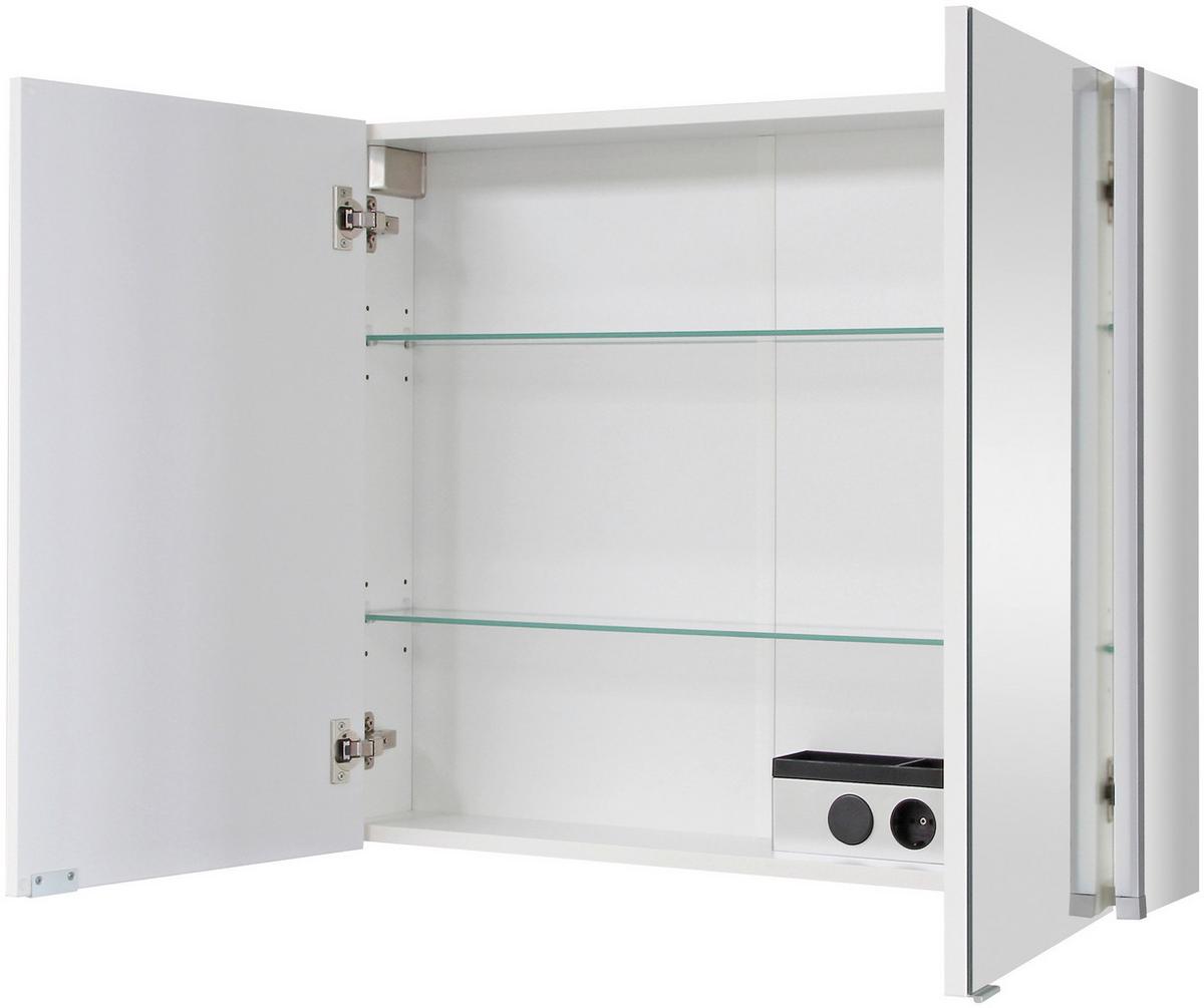 Spiegelschrank LED-Line 2-türig BHT: 81x67x16,5 cm - Weiß, MODERN, Glas/Holzwerkstoff (81/67/16,5cm) - MID.YOU