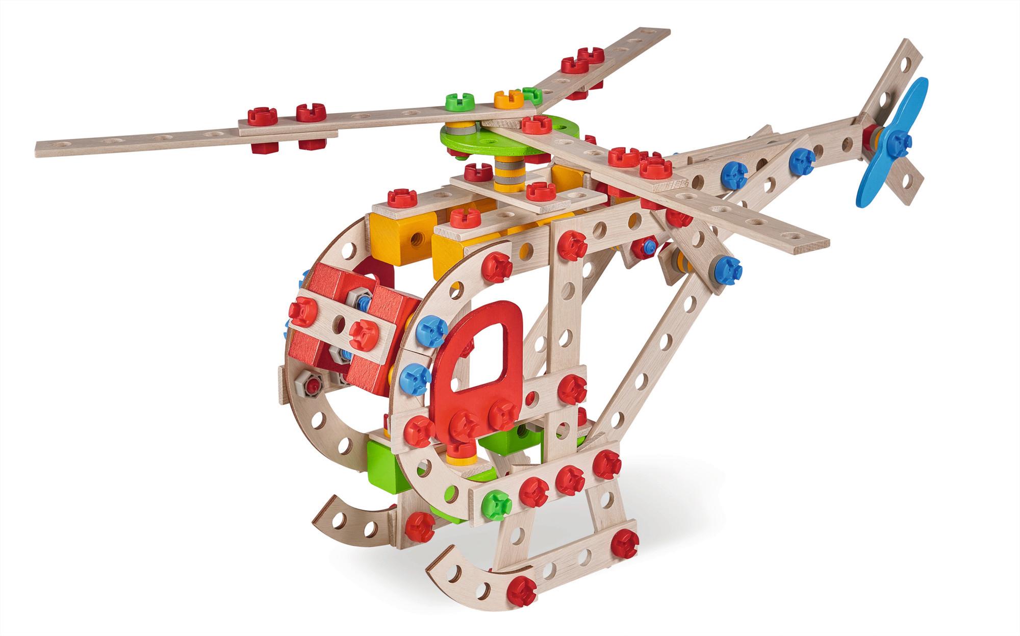 Holzbausteine Hubschrauber 225 Teile ab 6 Jahren - Multicolor, Basics, Holz (14/25/27,50cm) - Simba