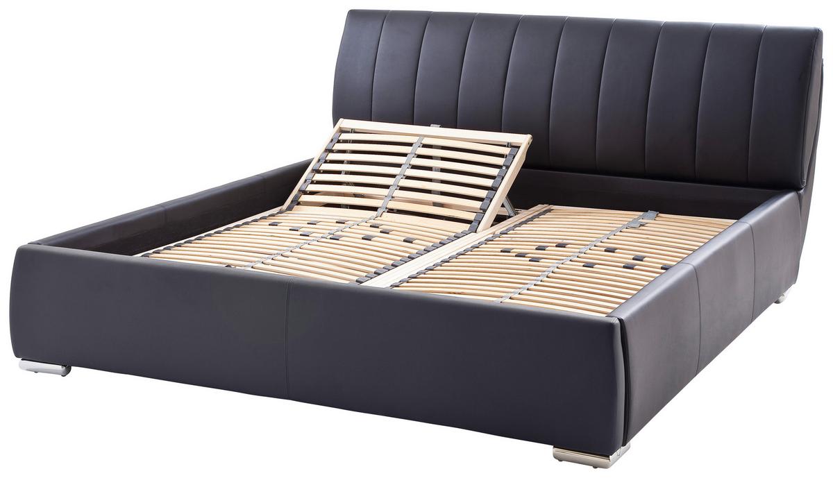 Polsterbett mit Bettkasten + Lattenrost 180x200 cm Bern - Chromfarben/Schwarz, Design, Holz/Textil (180/200cm) - Livetastic