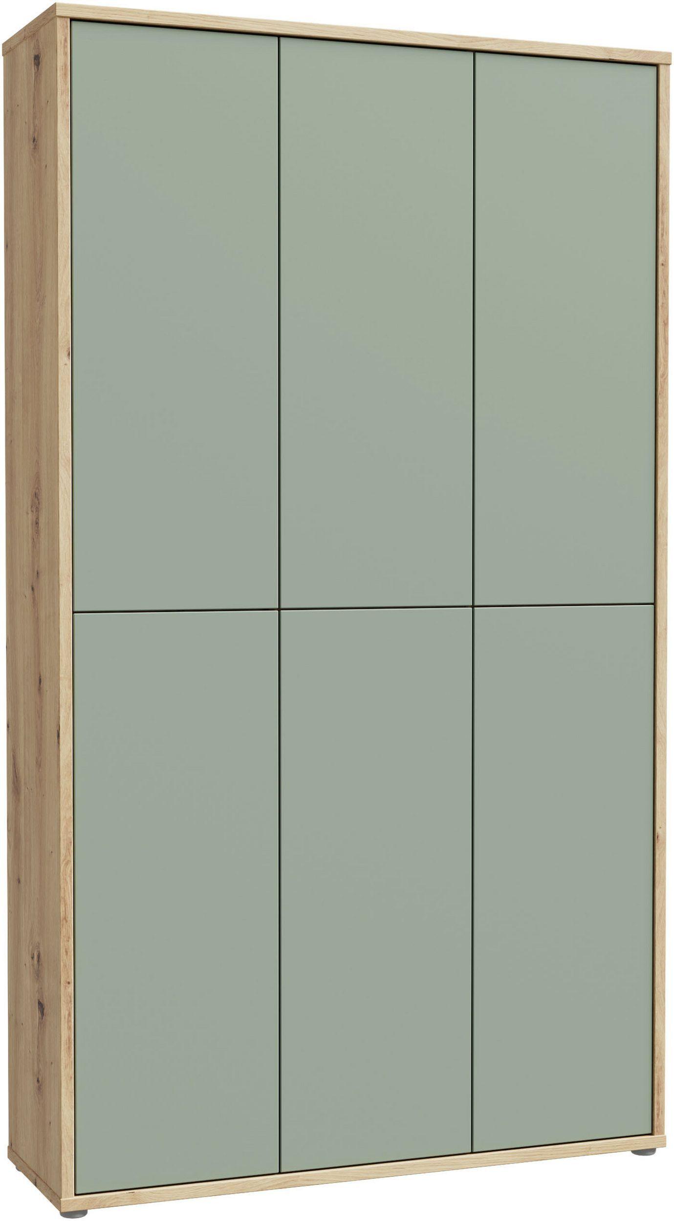 Skříň na boty, pastelově zelená/dub artisan - šedá/šalvějově zelená, Moderní, kompozitní dřevo/plast (109,2/191,9/34,9cm)