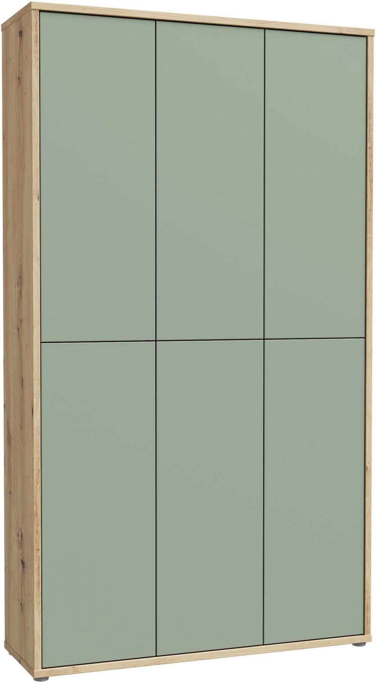 Skříň na boty, pastelově zelená/dub artisan - šedá/šalvějově zelená, Moderní, kompozitní dřevo/plast (109,2/191,9/34,9cm)