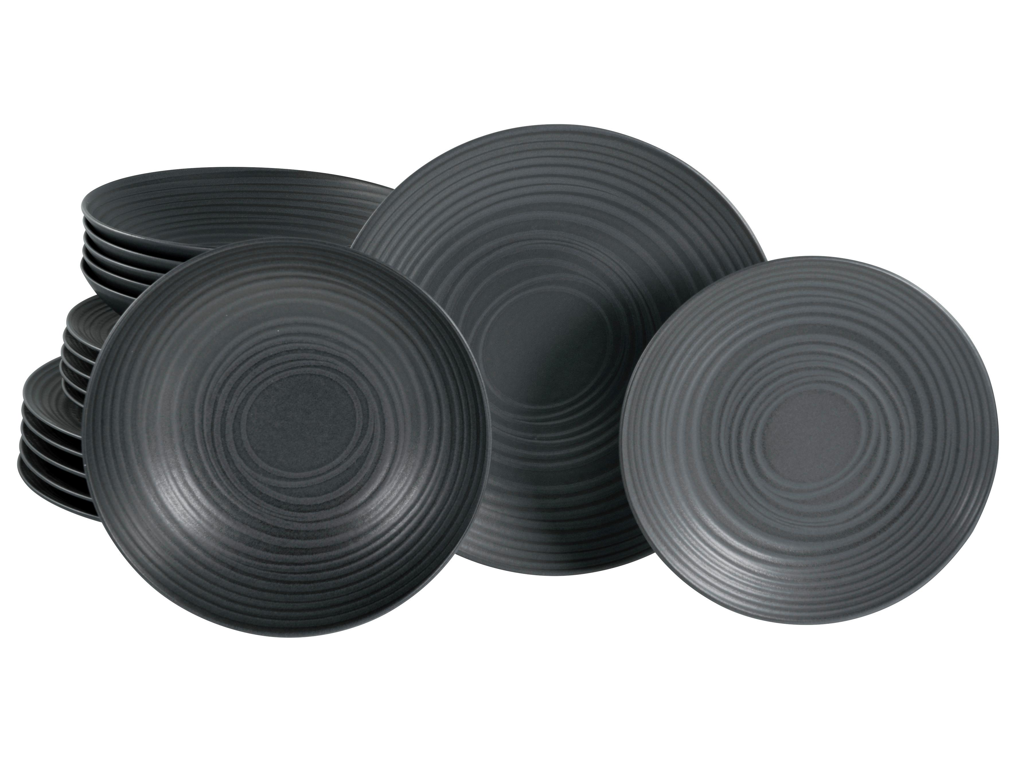 Speisetellerset 18-Tlg. Lava Stone Black, Schwarz - Schwarz, Design, Keramik - Creatable