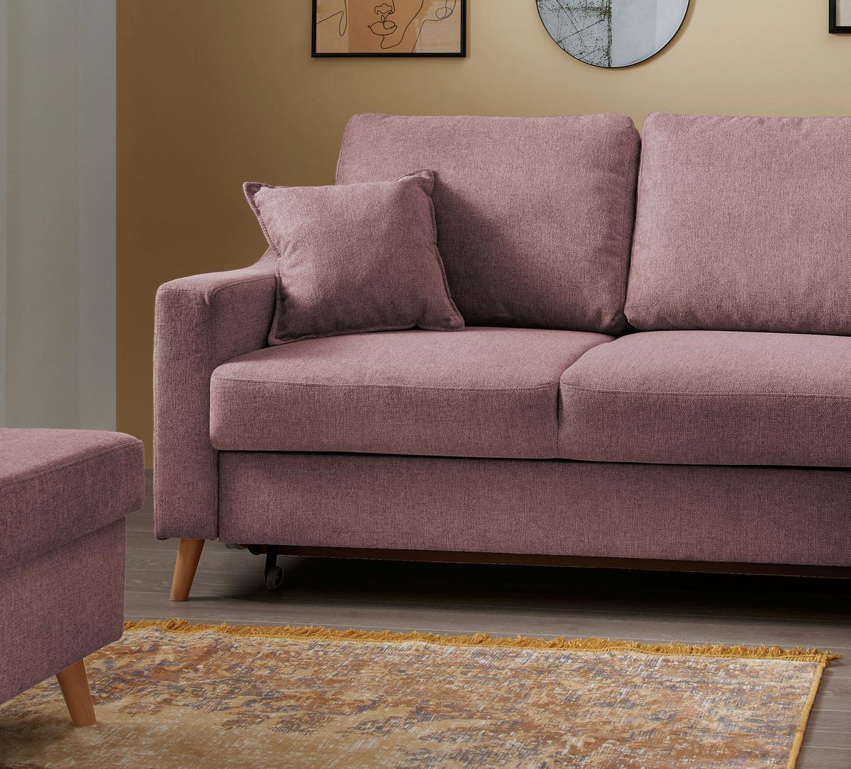 Ecksofa mit Schlaffunktion Valentina mit Kissen Rosa - Rosa/Naturfarben, KONVENTIONELL, Textil (230/200cm) - P & B