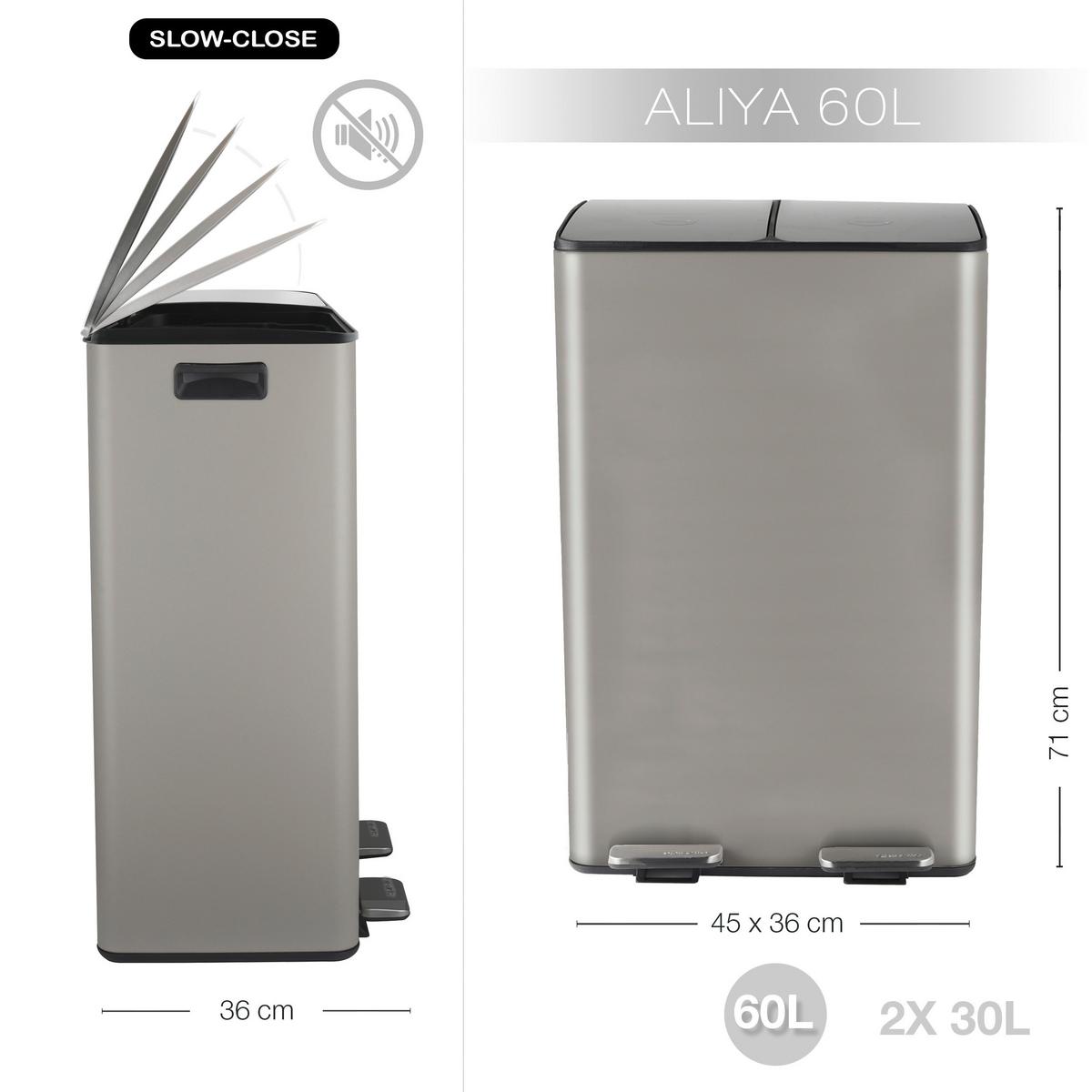 Treteimer Aliya 60l Taupe Metall Lbh: 45x30x71 Cm - Taupe/Schwarz, Basics, Kunststoff/Metall (45/30/71cm) - Spirella