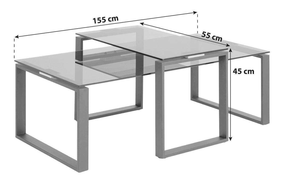 Couchtisch 2er-set Mit Glasplatten Katrine Schwarz - Klar/Schwarz, Trend, Glas/Metall (115/55/45cm) - Livetastic