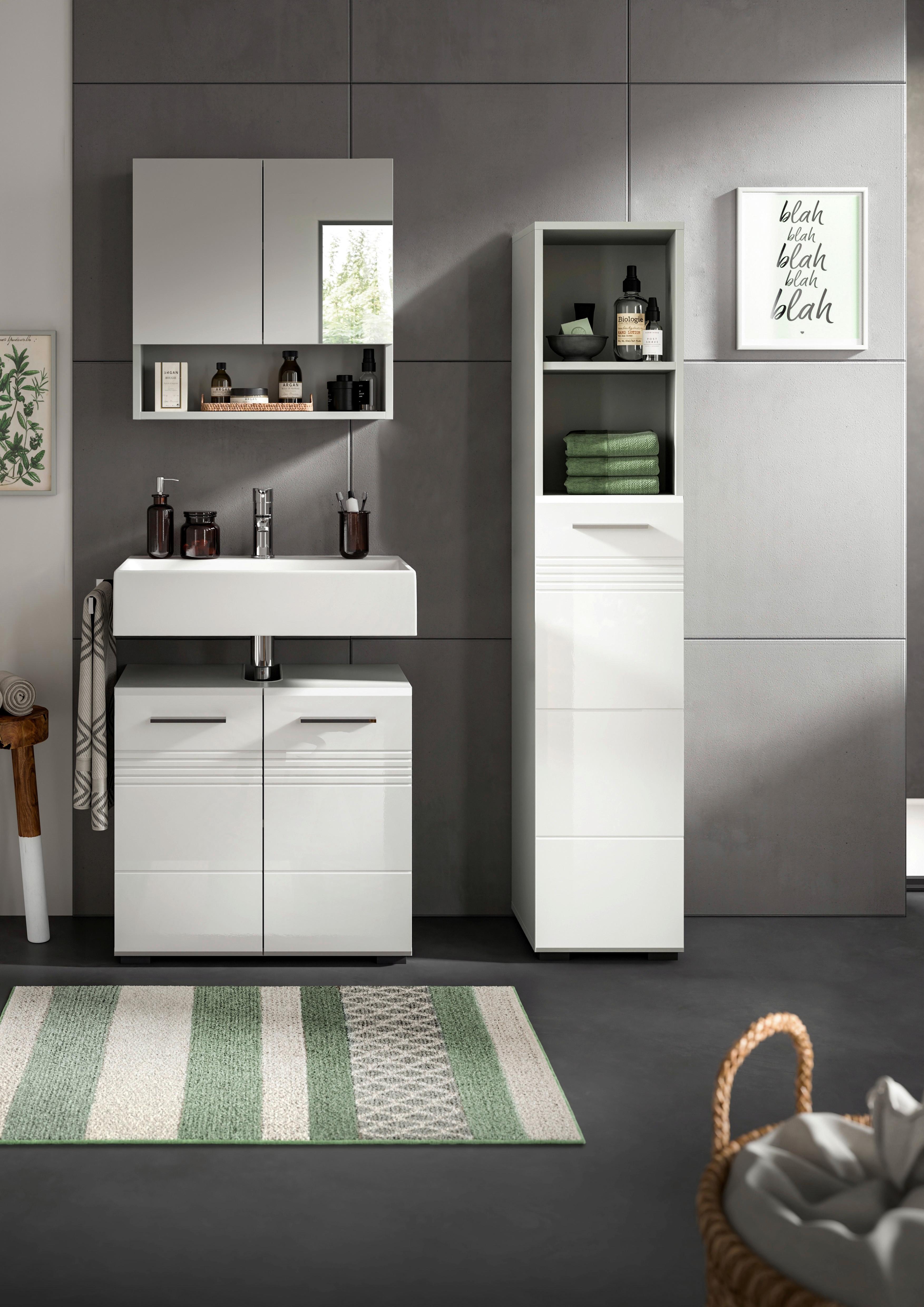 Badezimmer Copa Grau Weiß Hg B: 120 Cm - Weiß Hochglanz/Schwarz, MODERN, Holzwerkstoff (90cm) - MID.YOU