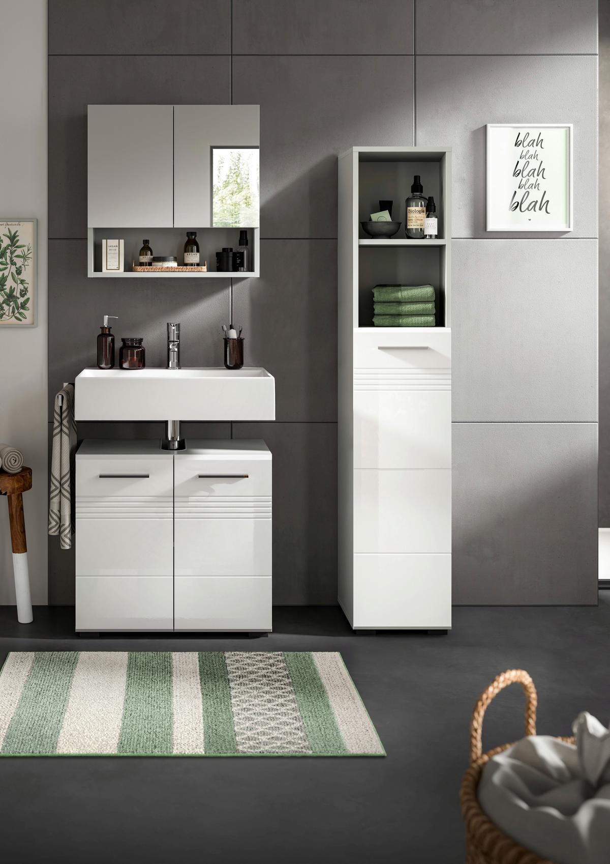 Badezimmer Copa Grau Weiß Hg B: 120 Cm - Weiß Hochglanz/Schwarz, MODERN, Holzwerkstoff (90cm) - MID.YOU