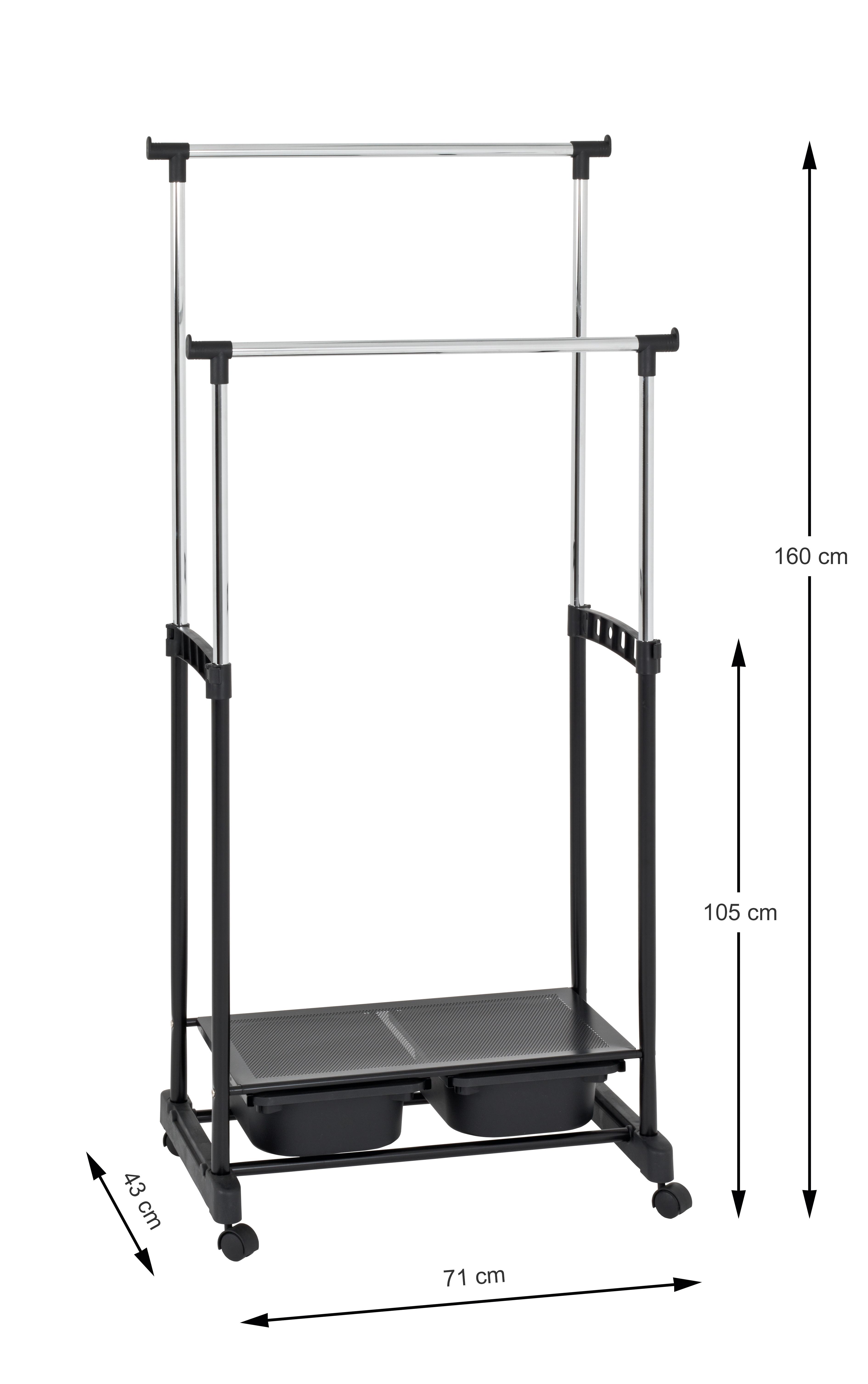 Rollgarderobe Schwarz/Chromfarben - Chromfarben/Schwarz, Basics, Kunststoff/Metall (71/160/43cm)