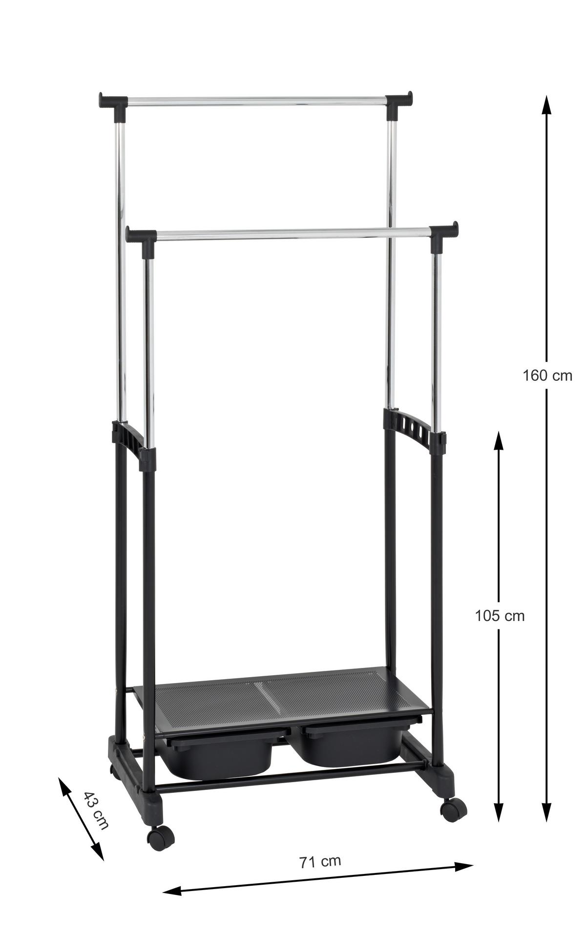 Rollgarderobe Schwarz/chromfarben - Chromfarben/Schwarz, Basics, Kunststoff/Metall (71/160/43cm)