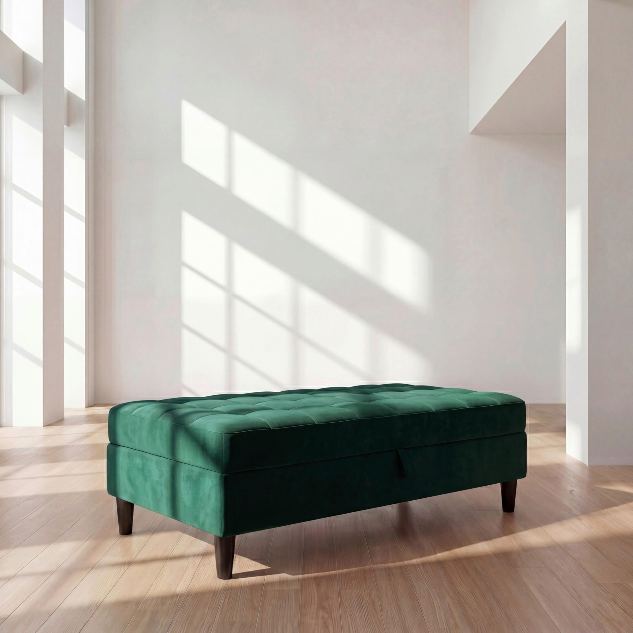 Hocker Palermo Dunkelgrün, mit Stauraum - Dunkelgrün/Schwarz, Basics, Textil (130/43/69cm) - Livetastic