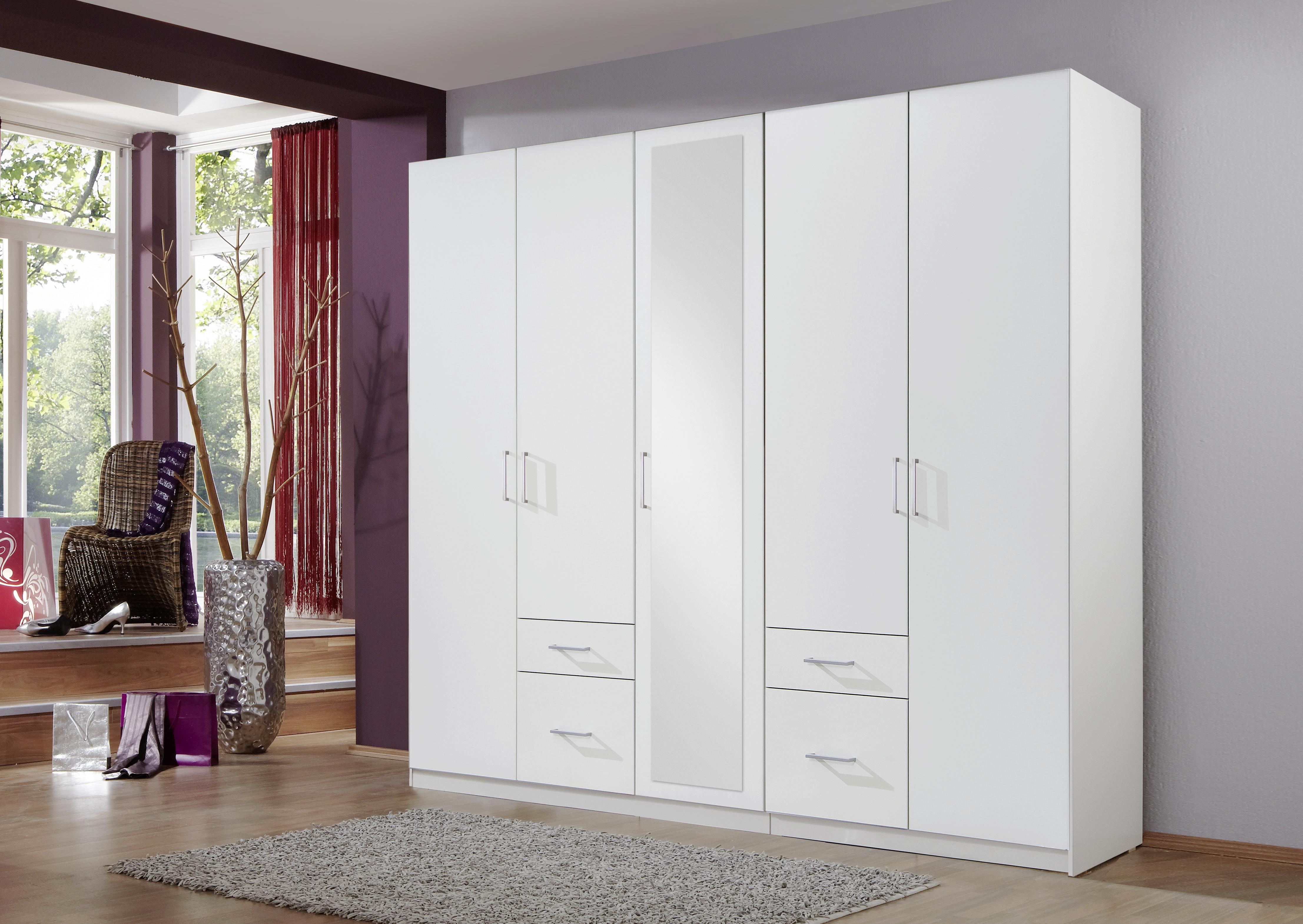 Drehtürenschrank Mit Spiegel + Laden 225cm Fly, Weiß - Weiß, Design, Glas/Holzwerkstoff (225/210/58cm) - MID.YOU