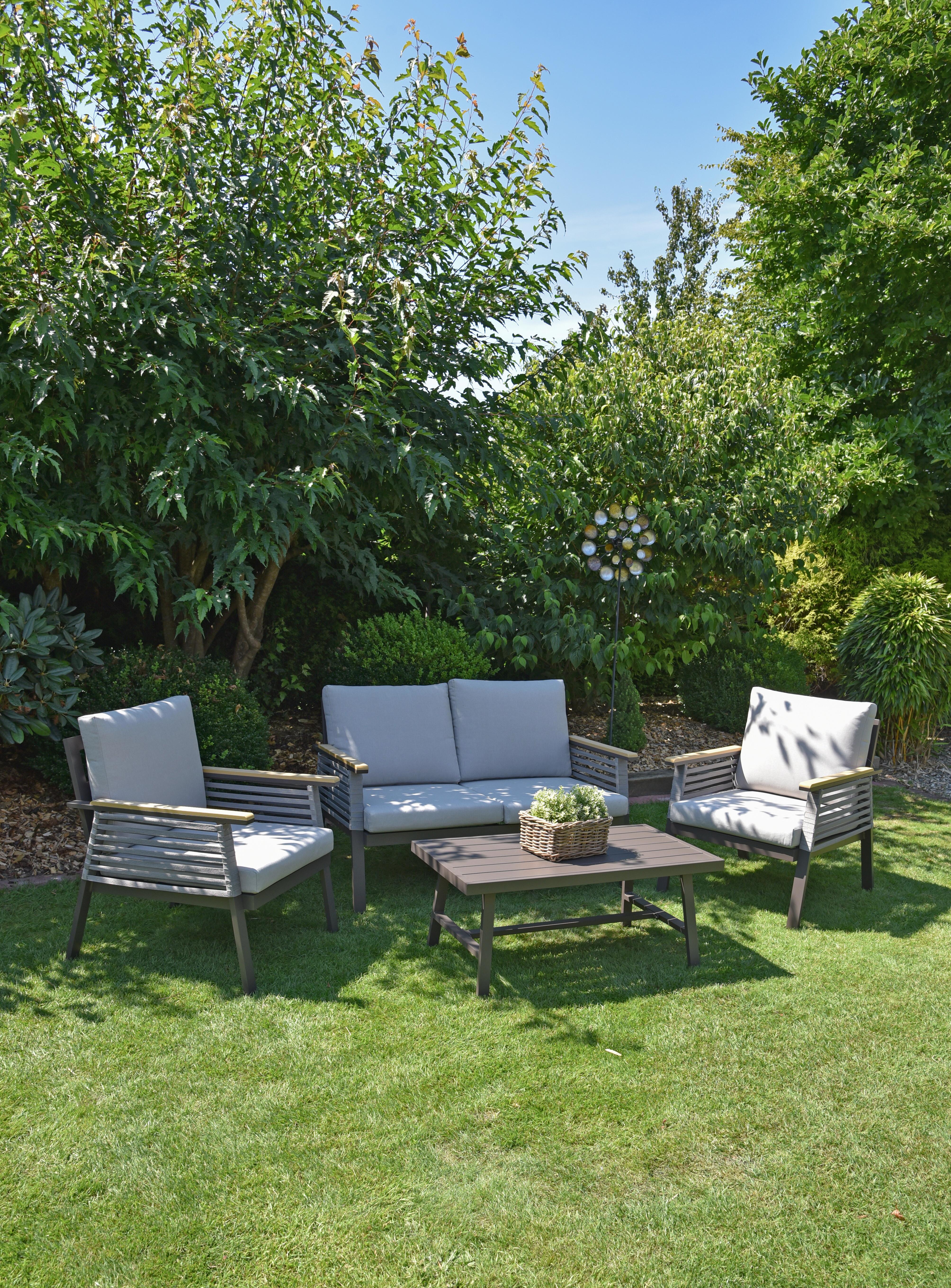 Loungegarnitur Denia - Dunkelbraun/Naturfarben, Basics, Kunststoff/Textil (152/91/250cm) - Gardenson