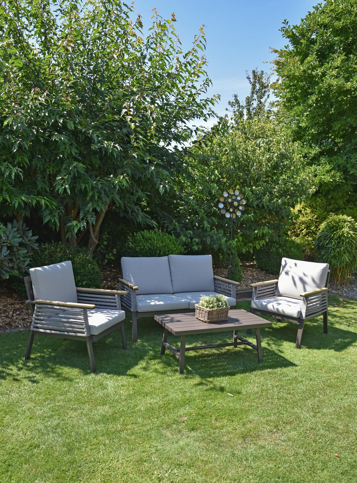 Loungegarnitur Denia - Dunkelbraun/Naturfarben, Basics, Kunststoff/Textil (152/91/250cm) - Gardenson