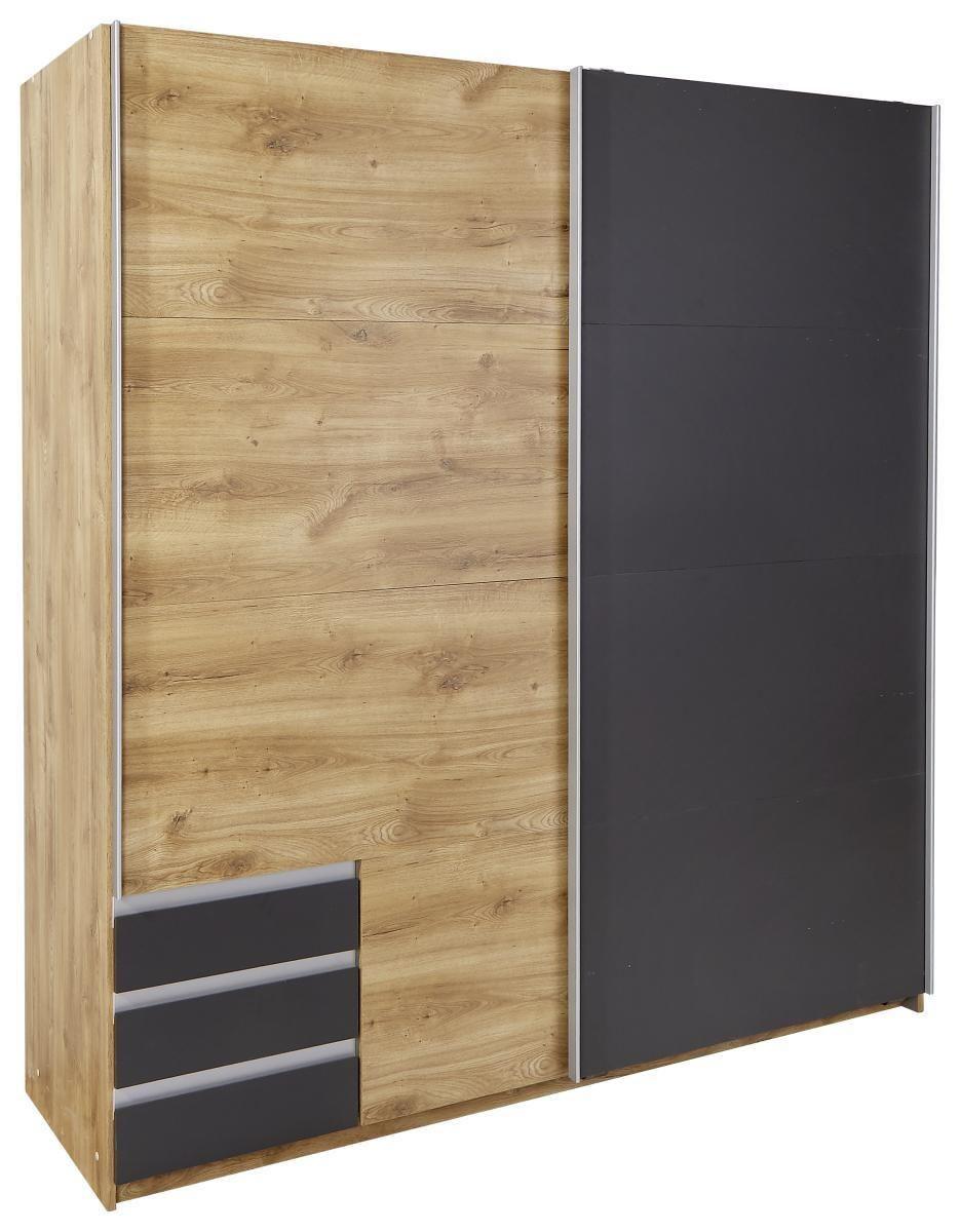 Tolóajtós Szekrény Emden 180/198 Cm - grafitszürke/tölgyfa, Modern, faalapú anyag (180/198/64cm)
