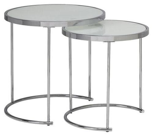 Sada dvoch príručných stolíkov sklo/chróm - biela/chrómová, Design, kov/sklo (50/50/50,5cm) - MID.YOU