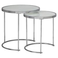 Beistelltisch 2er-Set Mit Glasplatte Weiß + Chrom - Chromfarben/Weiß, Design, Glas/Metall (50/50/50,5cm) - MID.YOU