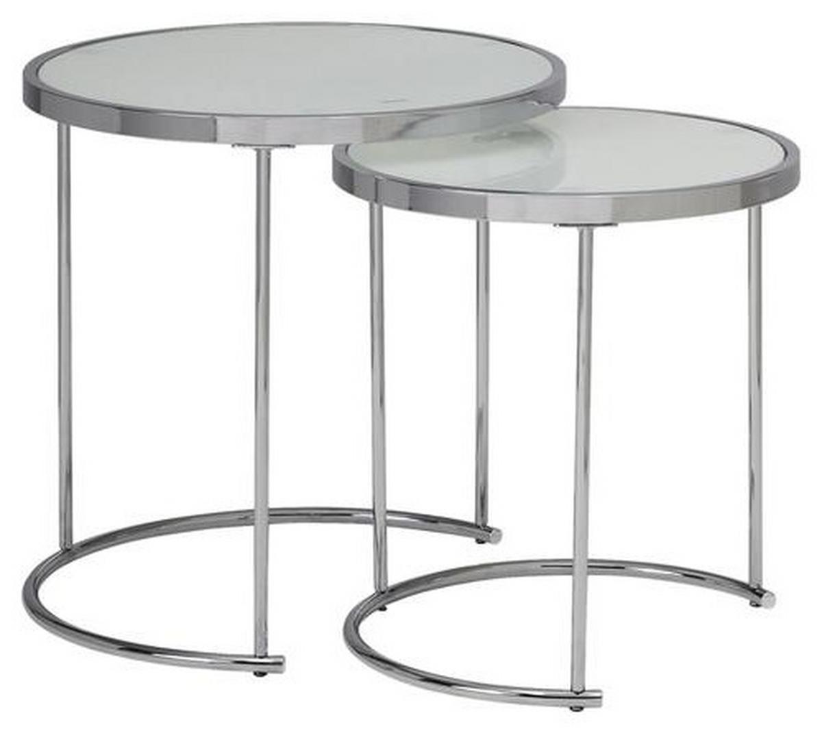 Beistelltisch 2er-Set Mit Glasplatte Weiß + Chrom - Chromfarben/Weiß, Design, Glas/Metall (50/50/50,5cm) - MID.YOU