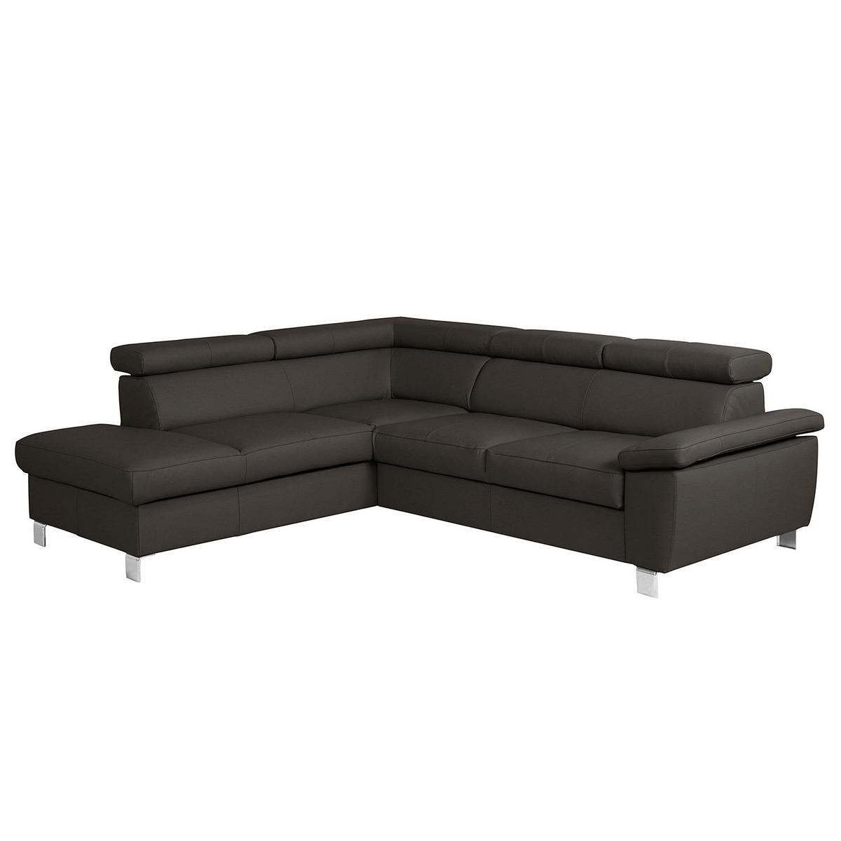 Ecksofa Lugano Teilleder Dunkelbraun 208x248 - Chromfarben/Dunkelbraun, Design, Leder/Textil (208/248cm) - Livetastic