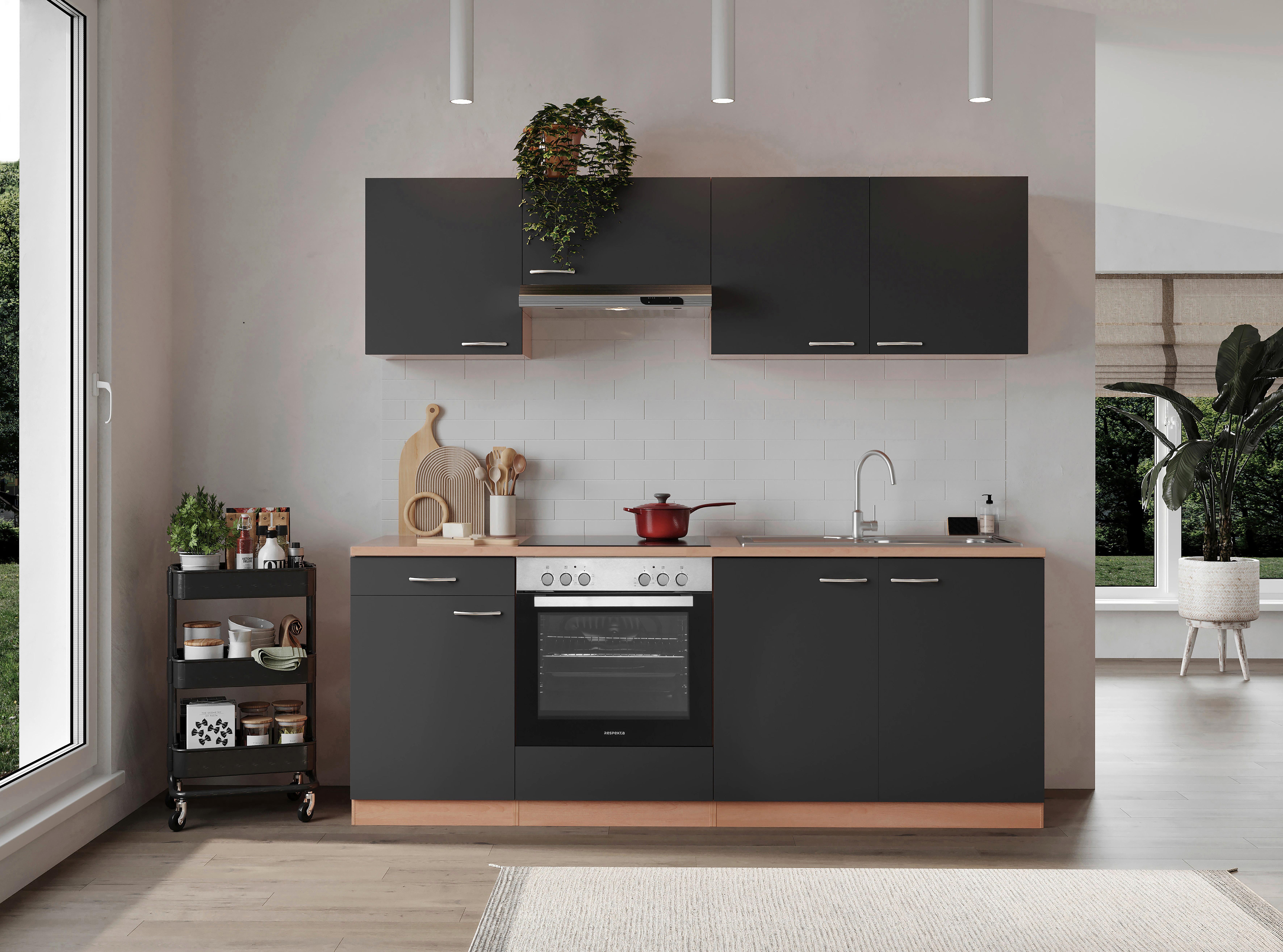 Küchenblock Gerda Küchenblock 210 cm - Buchefarben/Grau, Basics, Holzwerkstoff (210cm) - Respekta