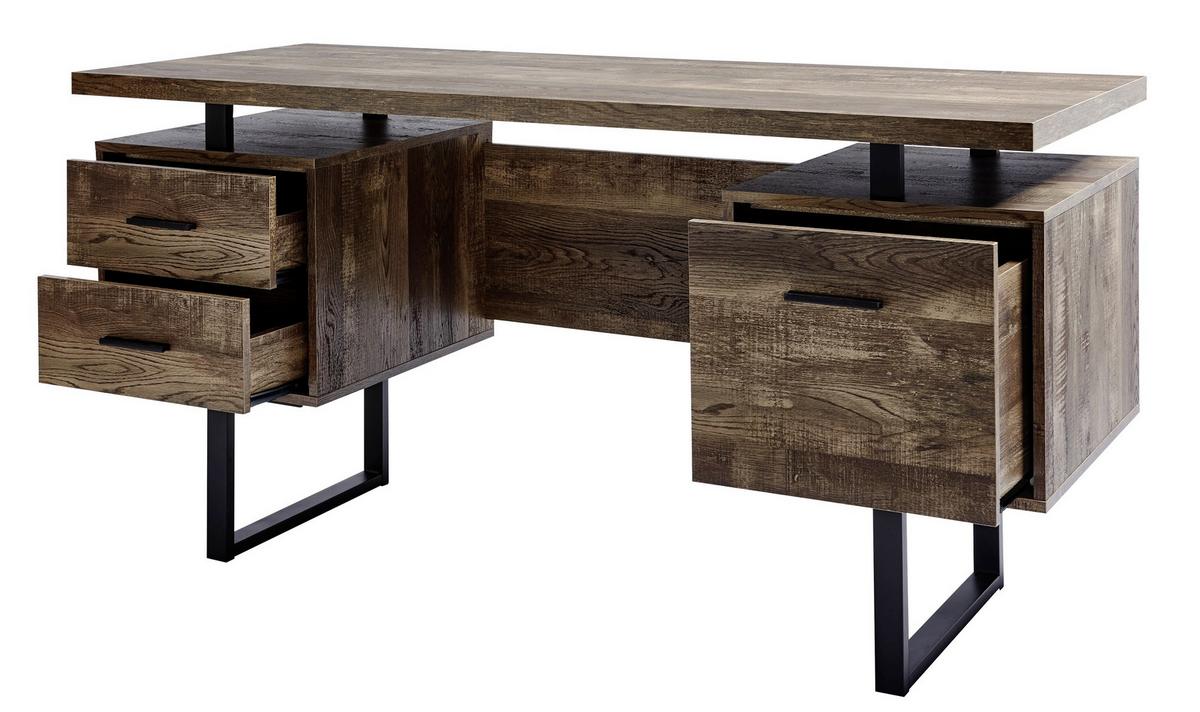 Schreibtisch LxBxH: 152,4x60x76 cm - Eichefarben/Schwarz, Design, Holzwerkstoff/Metall (152,4/60/76cm)
