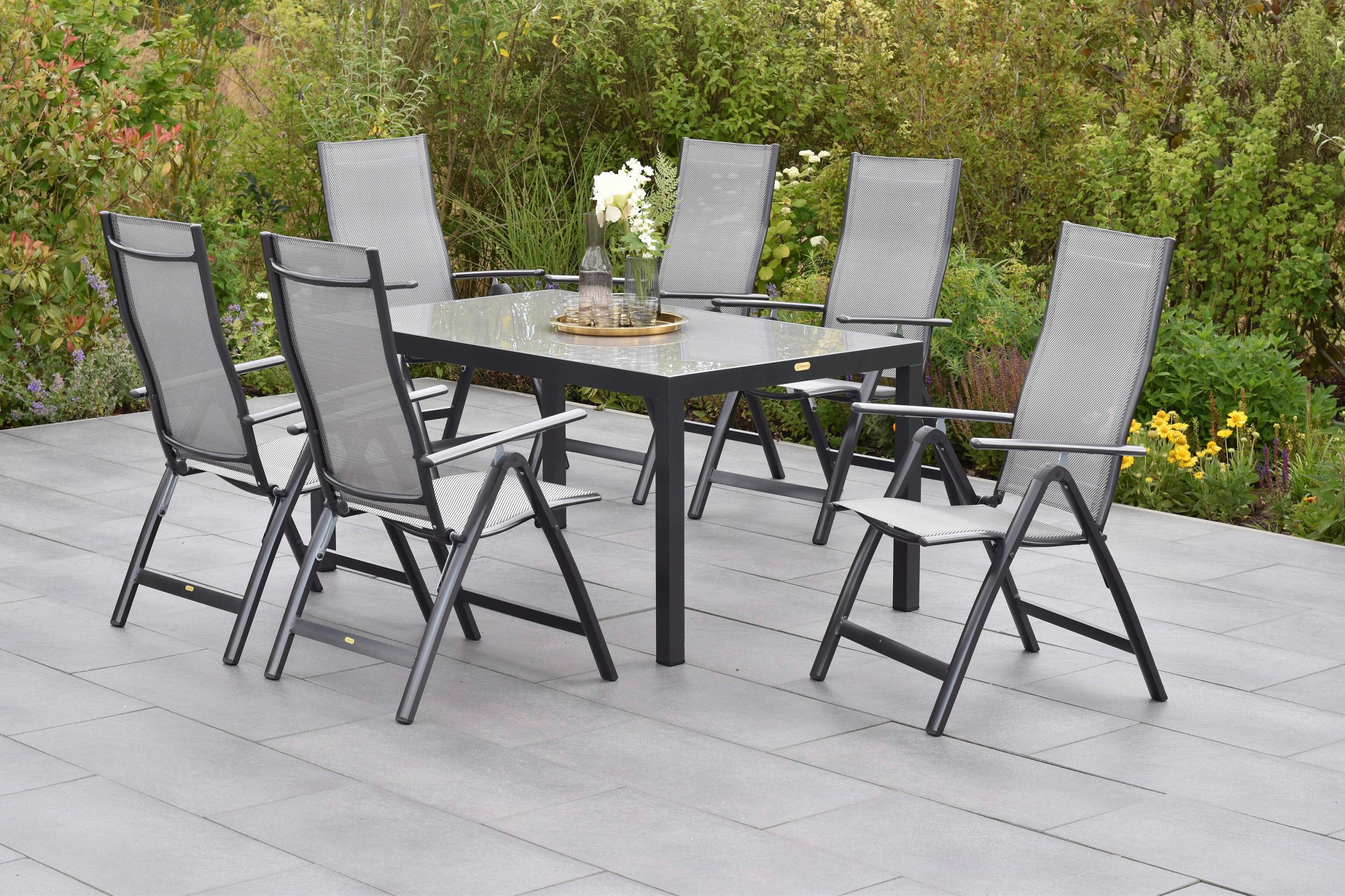 Gartenset Carrara - Graphitfarben/Braun, MODERN, Textil/Metall - Gardenson