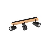 Deckenstrahler Pierre Schwarz Kieferfarben L: 46 cm - Schwarz/Kieferfarben, Natur, Holz/Metall (46/15/6cm)