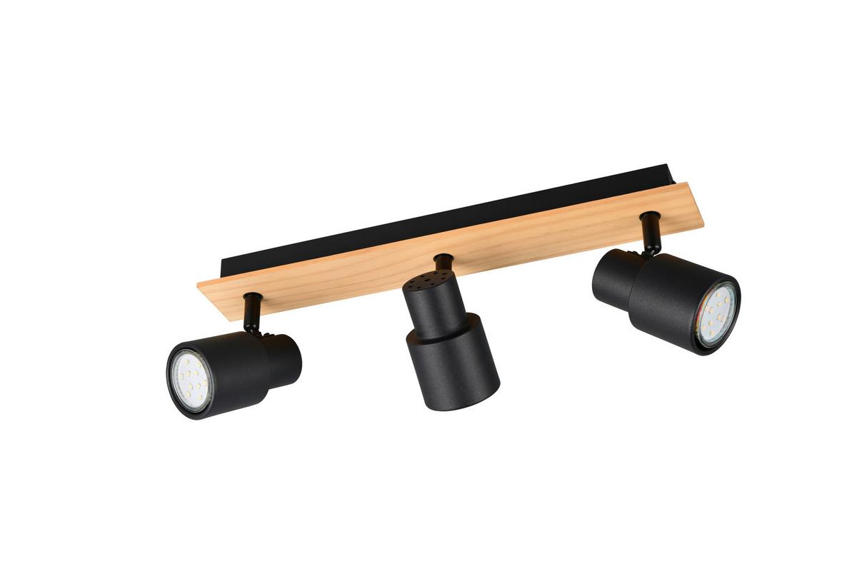 Deckenstrahler Pierre Schwarz Kieferfarben L: 46 cm - Schwarz/Kieferfarben, Natur, Holz/Metall (46/15/6cm)